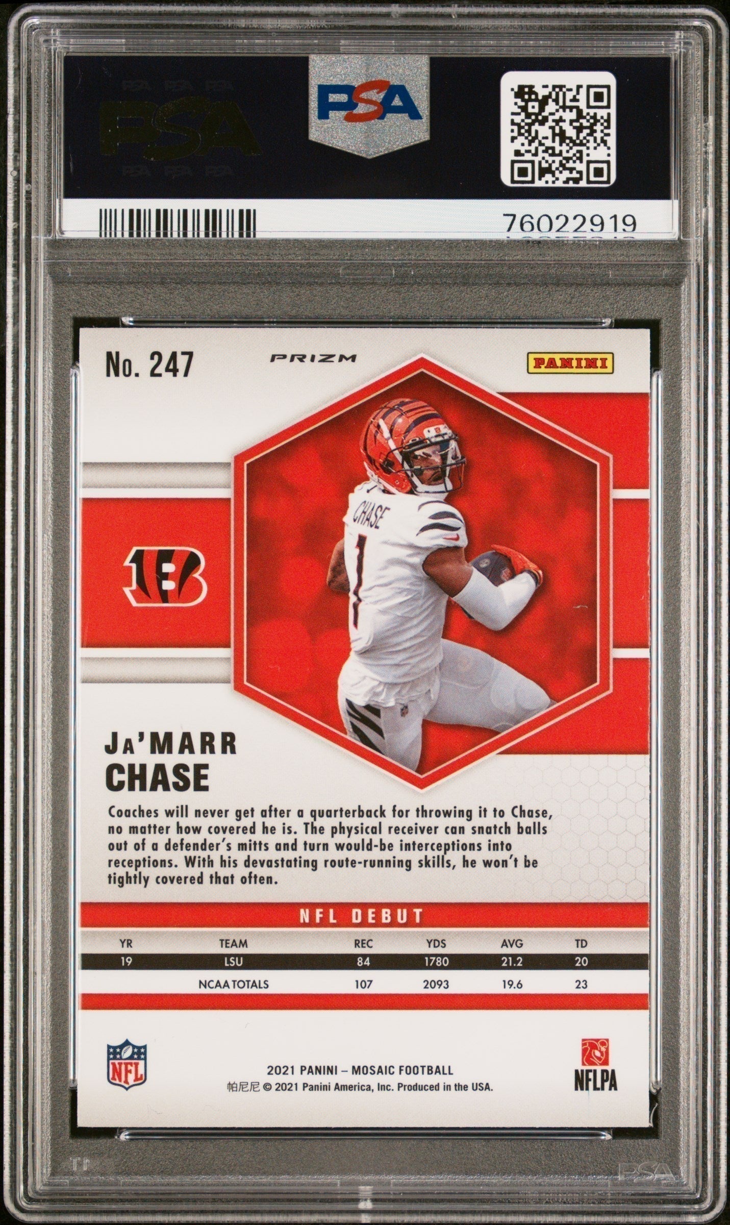 2021 Panini Mosaic Ja’Marr Chase Green Rookie #247 PSA 10 GEM MINT Bengals - Graded Sports Cards