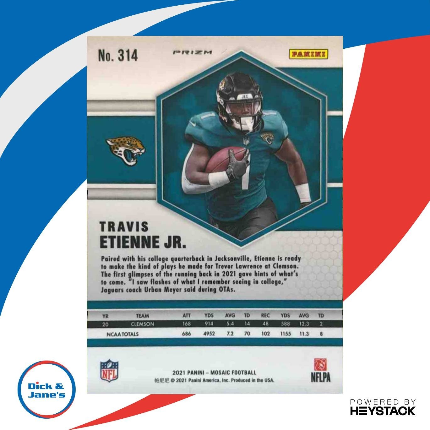 2021 Panini Mosaic Travis Etienne Jr. Mosaic Prizm #314 RC Jacksonville Jaguars - Sports Cards