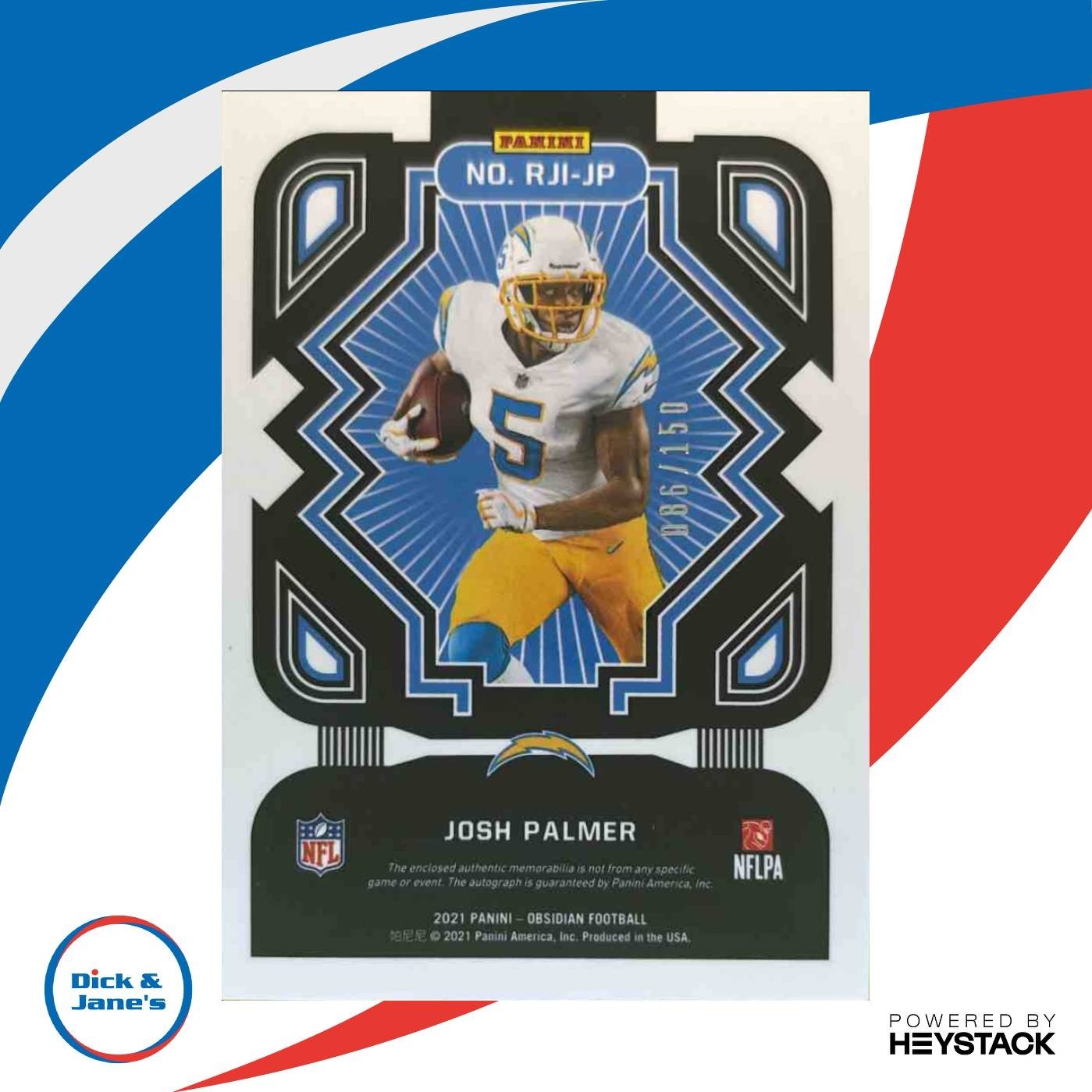 2021 Panini Obsidian Josh Palmer Rookie Jersey Ink /150 MEM Auto RC Chargers - Sports Cards