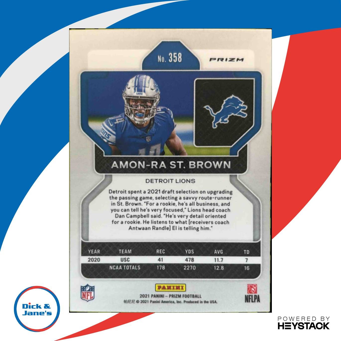 2021 Panini Prizm Amon-Ra St. Brown Orange Ice #358 RC Detroit Lions Rookie - Sports Cards