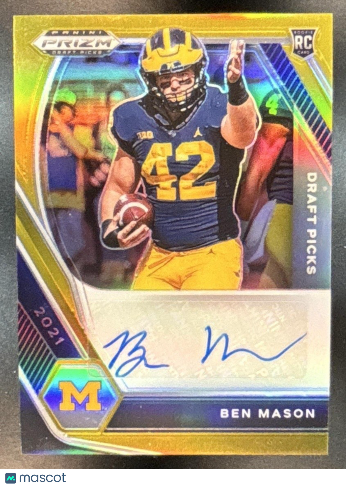 2021 Panini Prizm Draft Picks Collegiate Ben Mason Auto Gold /10 RC Wolverines - Sports Cards