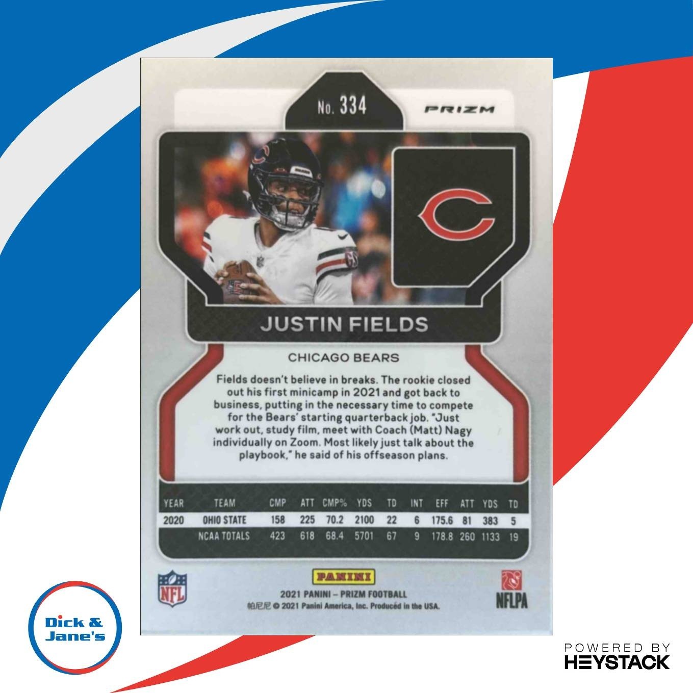 2021 Panini Prizm Justin Fields Light Blue #334 RC Chicago Bears - Sports Cards