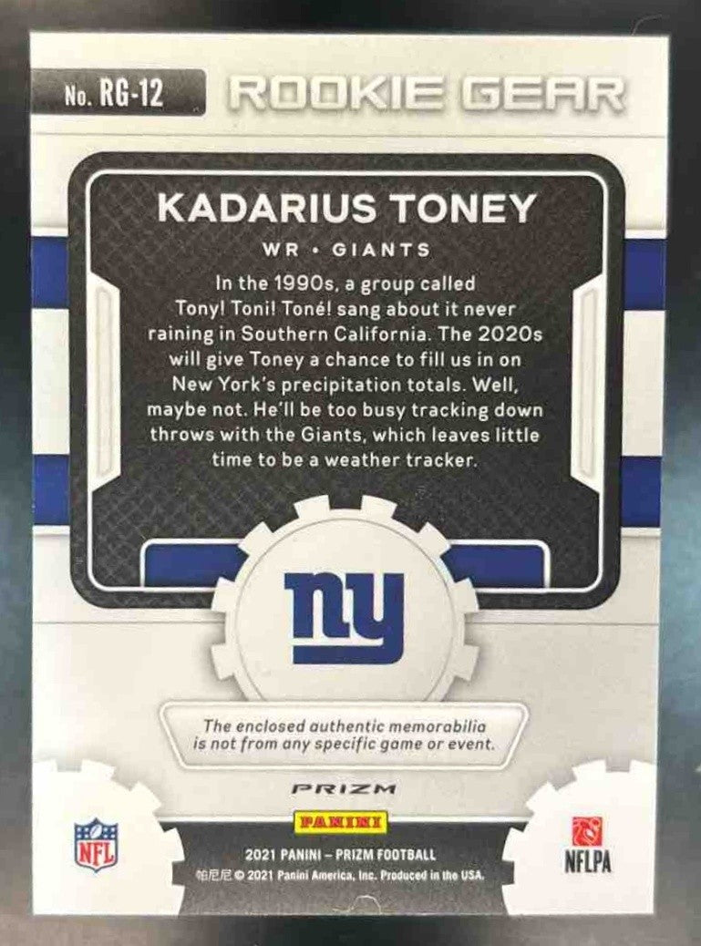 2021 Panini Prizm Kadarius Toney Rookie Gear #RG-12 MEM RC New York Giants - Sports Cards