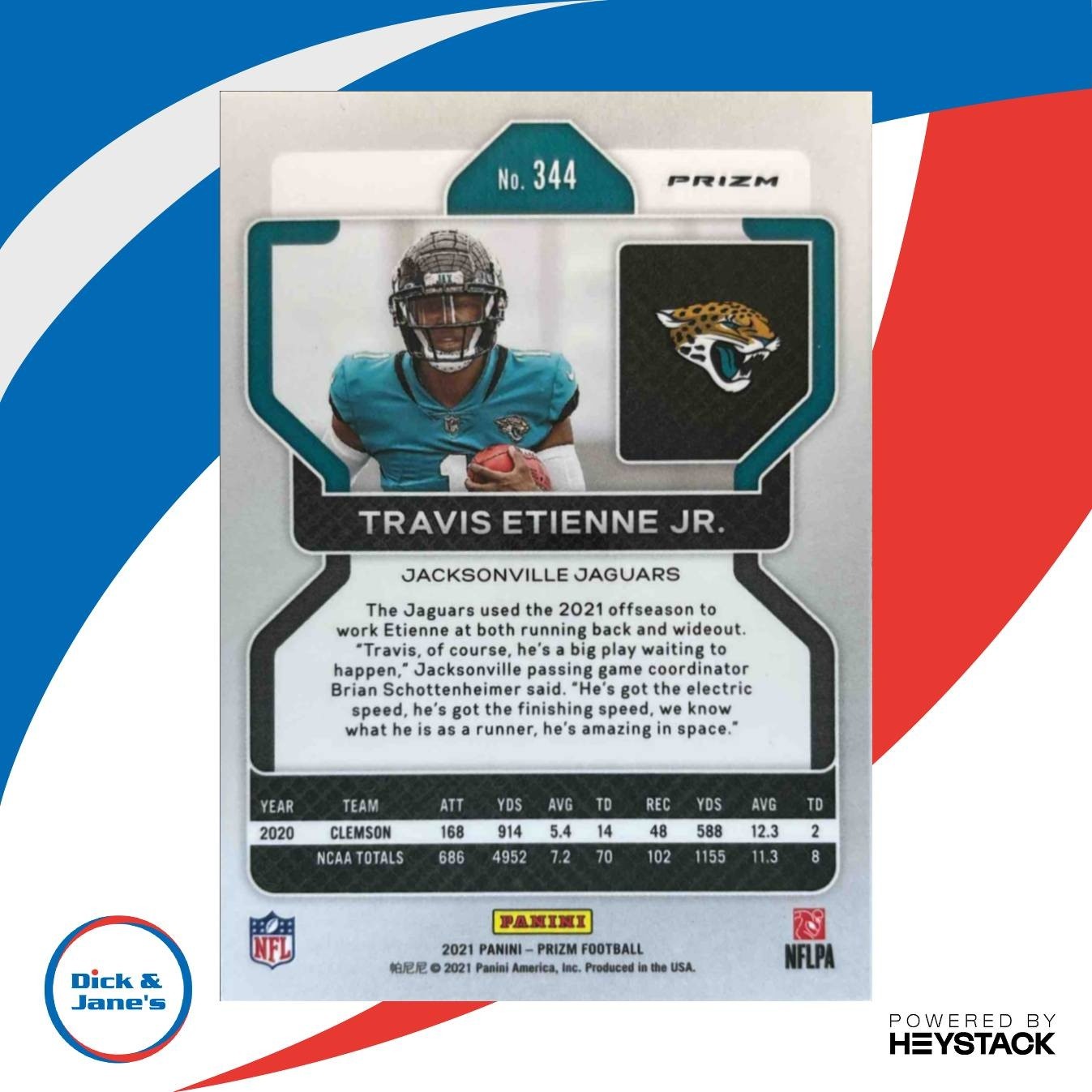 2021 Panini Prizm Travis Etienne Jr. Neon Green Pulsar #344 RC Jaguars - Sports Cards