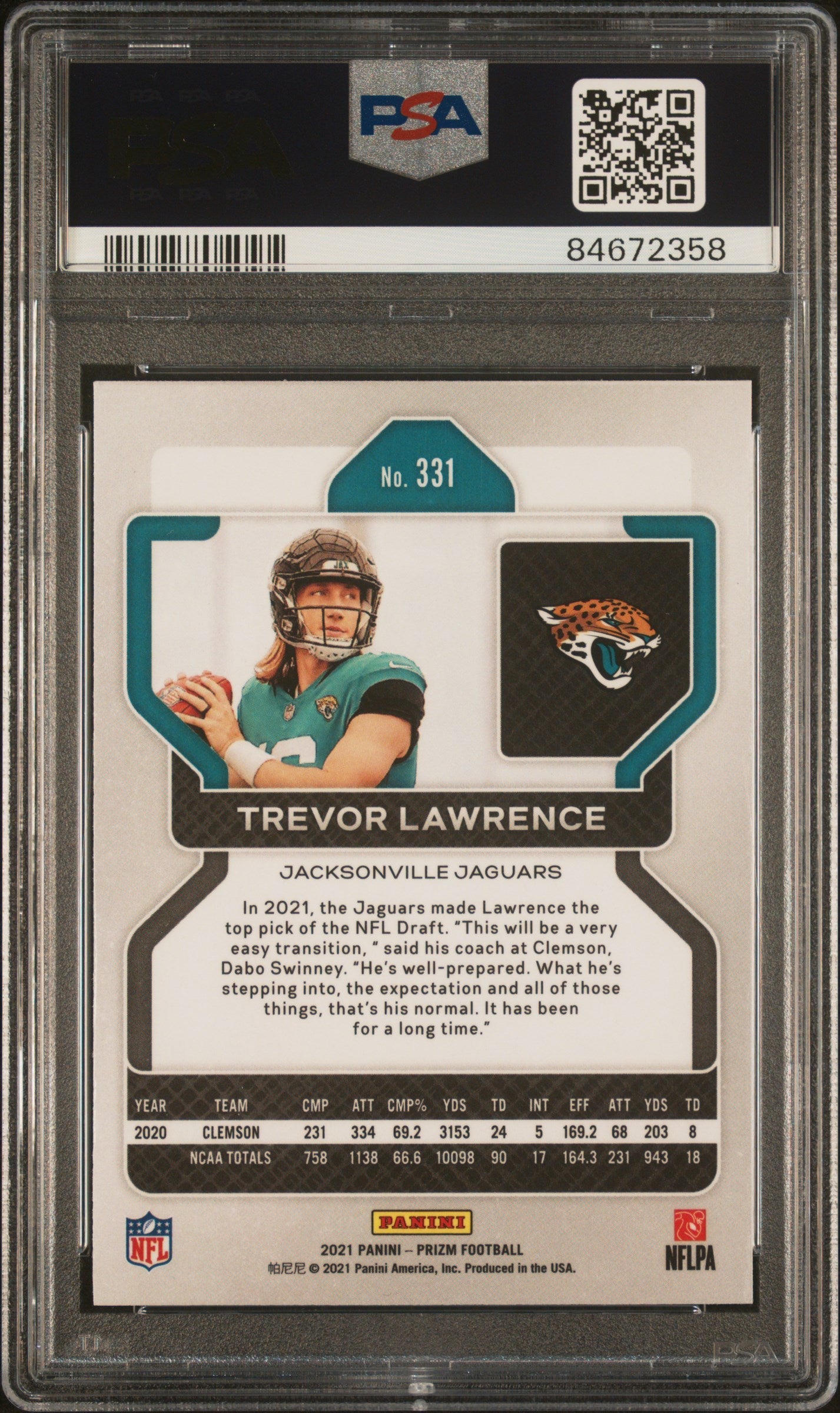 2021 Panini Prizm Trevor Lawrence #331 PSA 9 - Graded Sports Cards