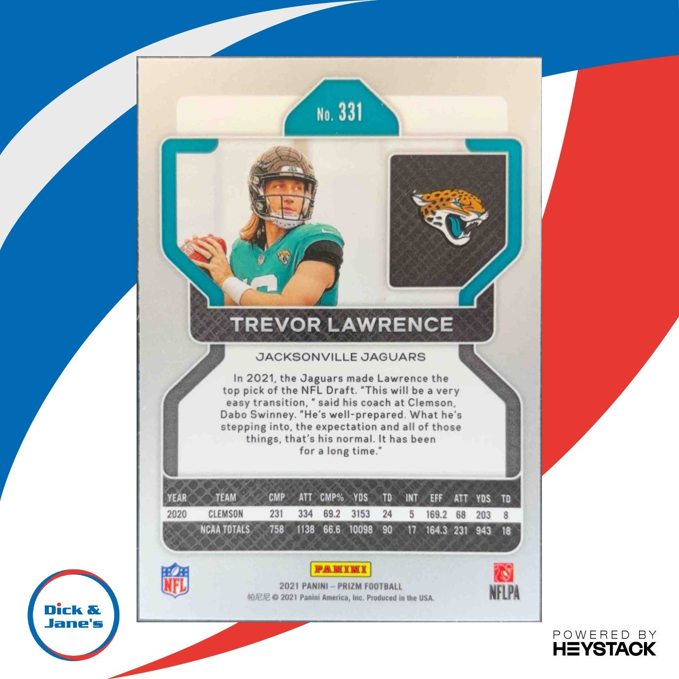 2021 Panini Prizm Trevor Lawrence #331 RC Jacksonville Jaguars Rookie Card - Sports Cards