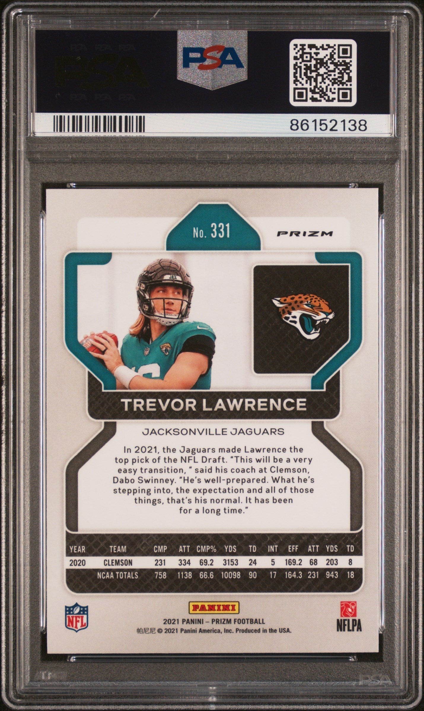 2021 Panini Prizm Trevor Lawrence Pink #331 PSA 9 MINT Jacksonville Jaguars - Graded Sports Cards