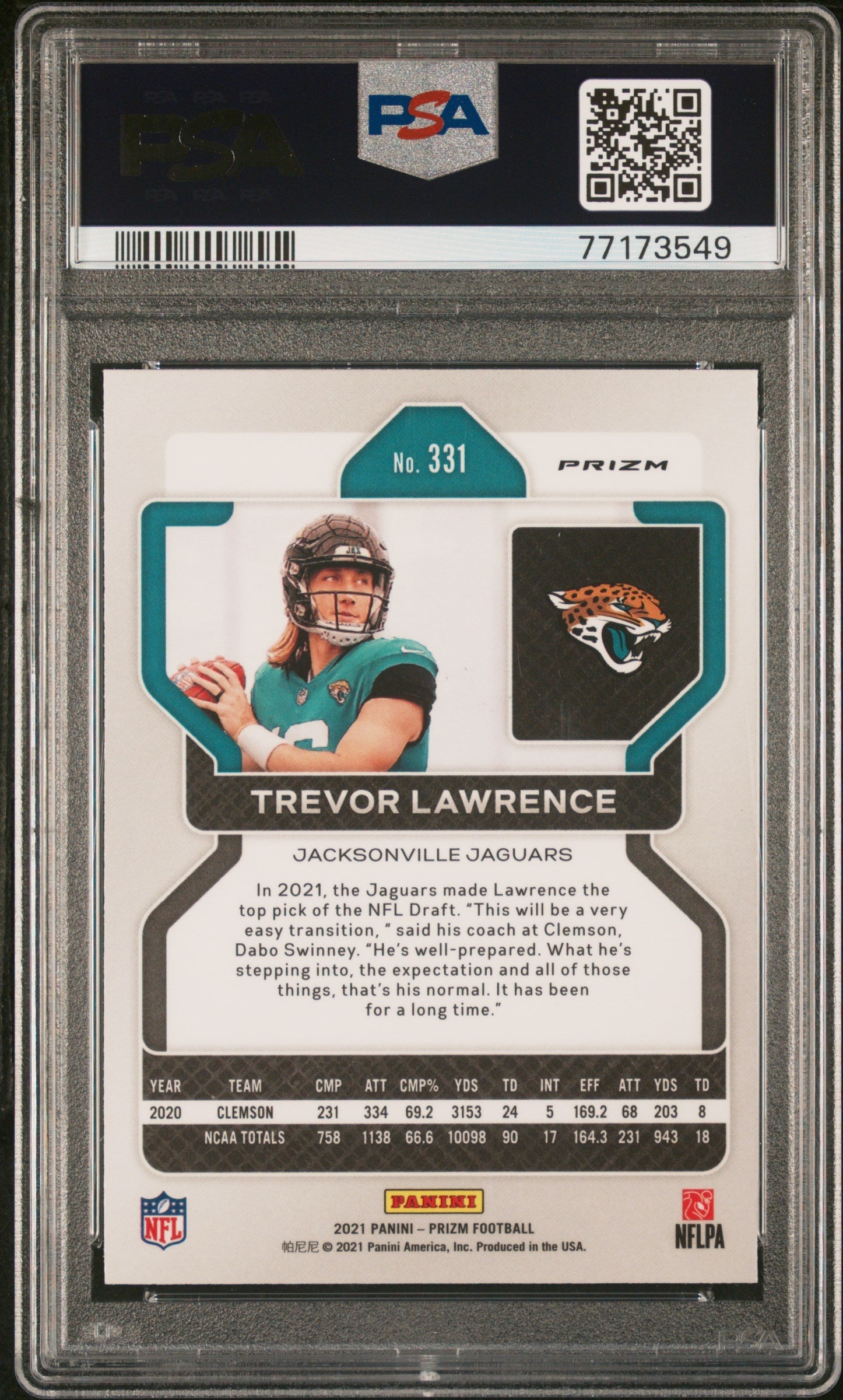 2021 Panini Prizm Trevor Lawrence RC Orange Lazer Rookie #331 PSA 10 GEM MINT - Graded Sports Cards