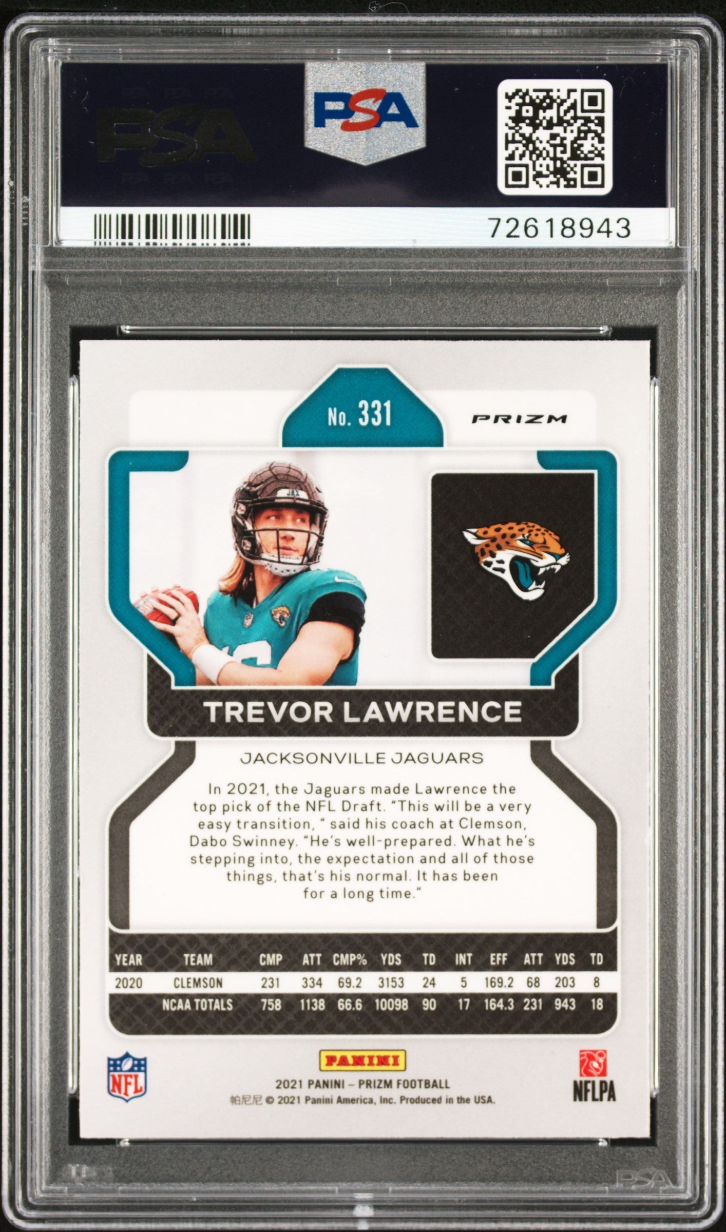 2021 Panini Prizm Trevor Lawrence Red White Blue #331 PSA 8 - Graded Sports Cards