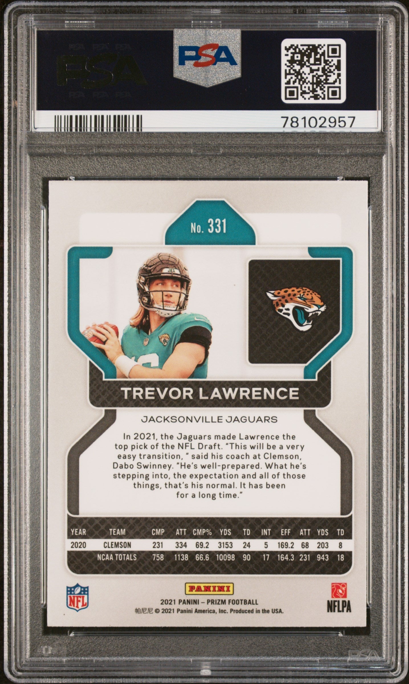 2021 Panini Prizm Trevor Lawrence Rookie PSA 10 GEM MINT Jacksonville Jaguars - Graded Sports Cards