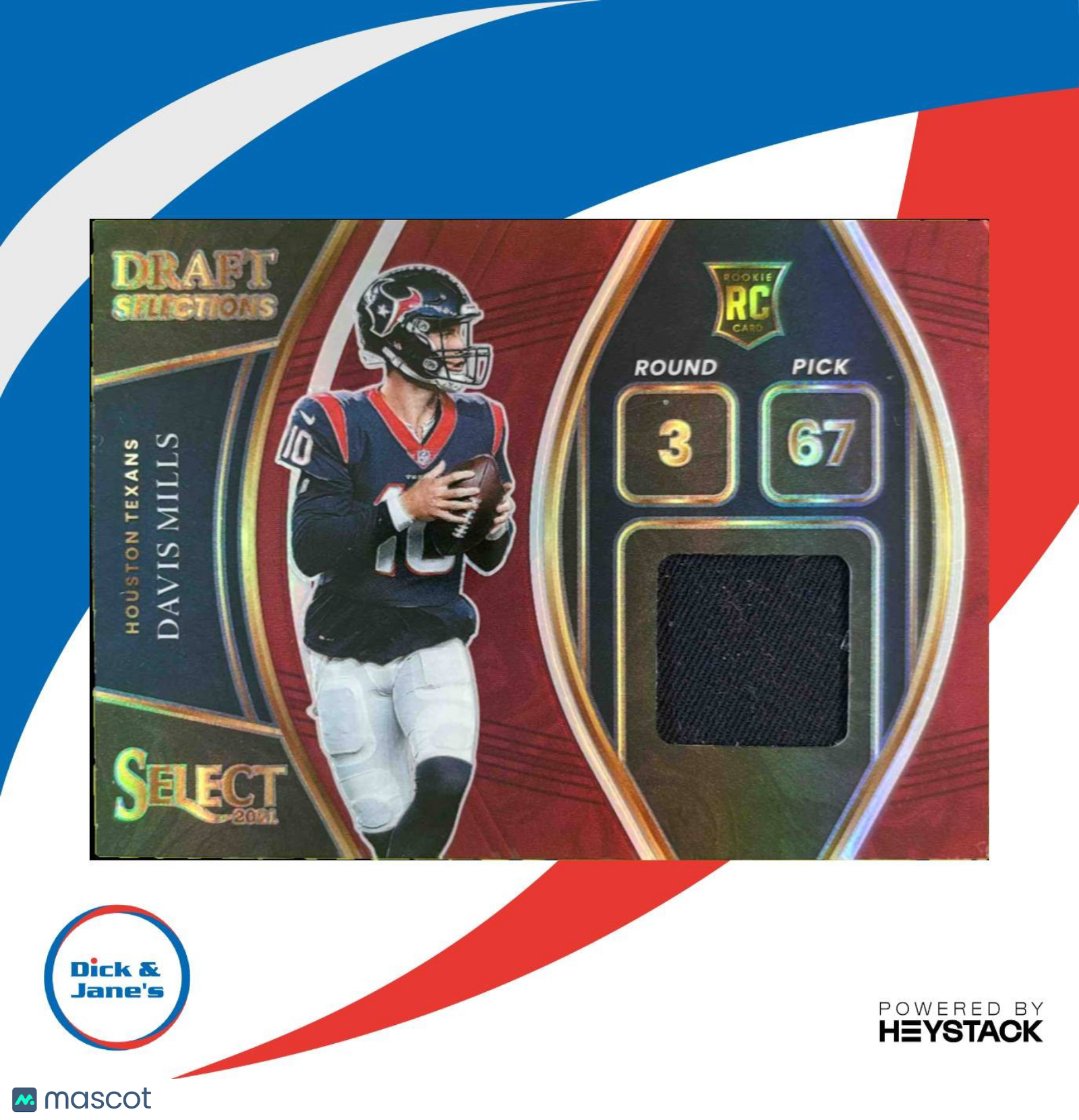 2021 Panini Select Davis Mills Draft Selection Memorabilia Red RC Houston Texan - Sports Cards