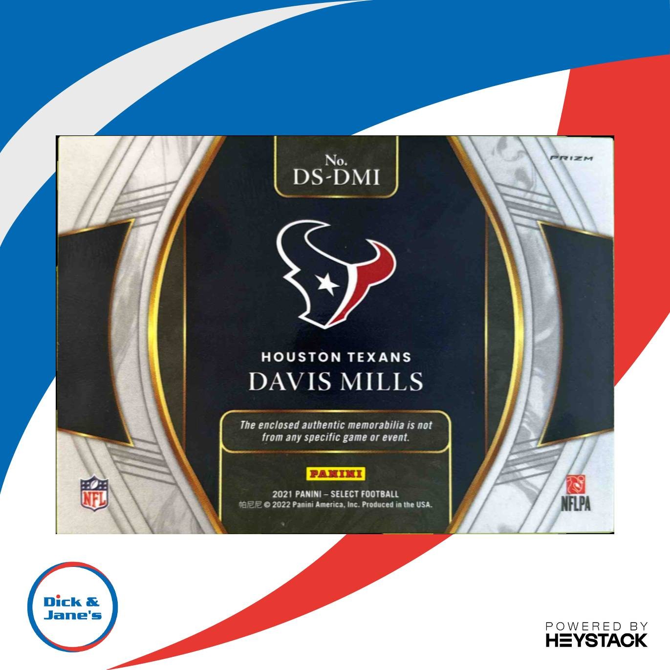 2021 Panini Select Davis Mills Draft Selection Memorabilia Red RC Houston Texan - Sports Cards