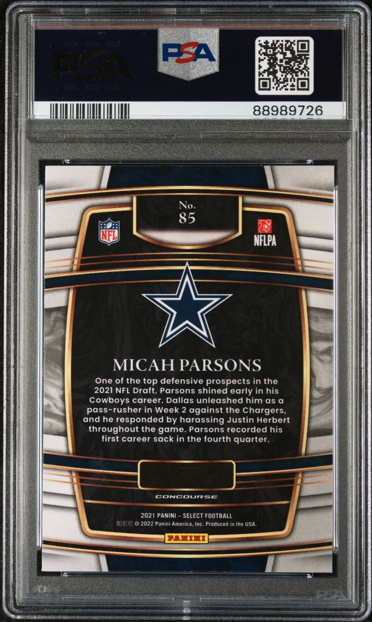 2021 Panini Select Micah Parsons Rookie #85 PSA 9 Dallas Cowboys Graded Sports Cards