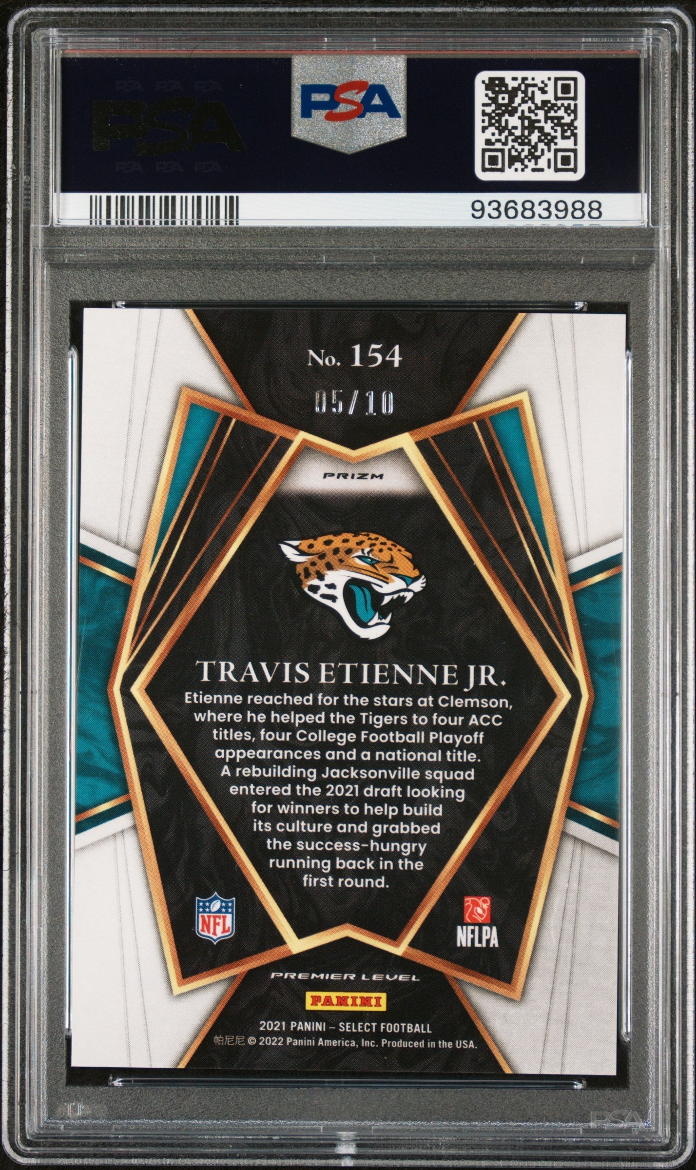 2021 Panini Select Travis Etienne JR. Gold Disco Prizm #154 PSA 9 - Graded Sports Cards