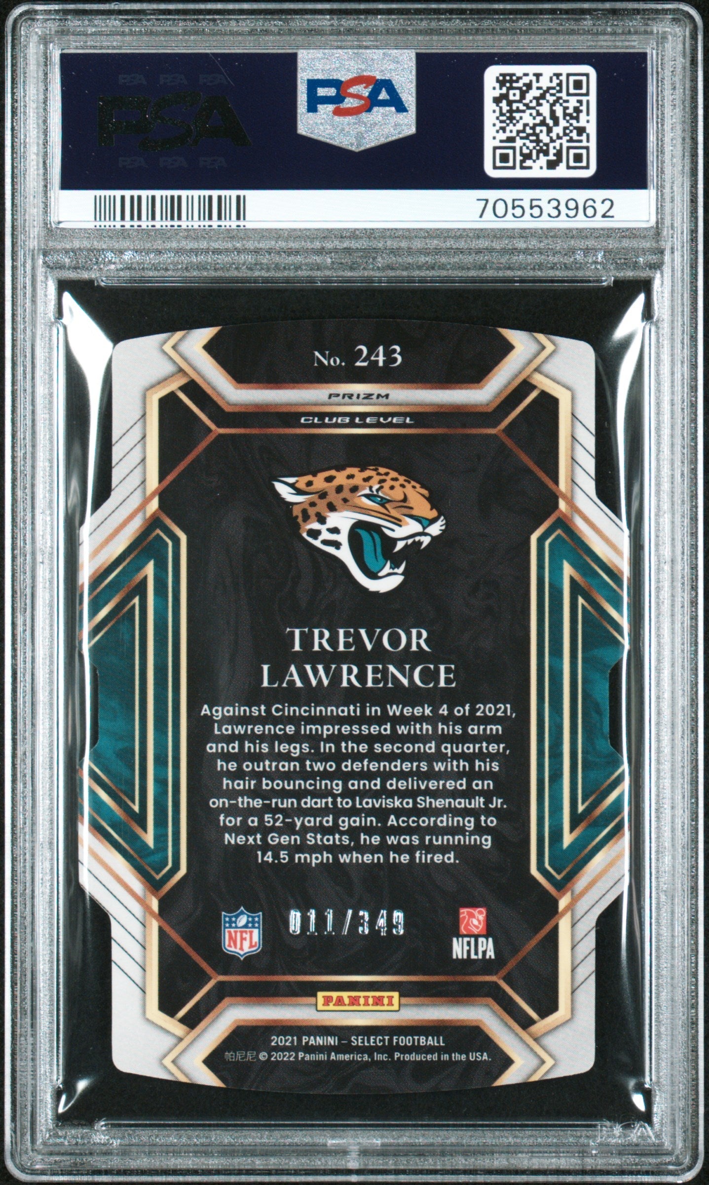 2021 Panini Select Trevor Lawrence Die Cut Neon Green Prizm #243 PSA 9 /349 - Graded Sports Cards
