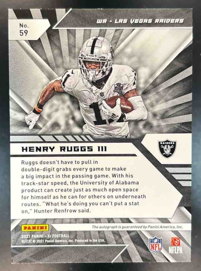 2021 Panini XR Henry Ruggs III Auto Purple 10/10 #59 Las Vegas Raiders - Sports Cards