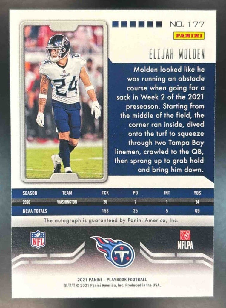 2021 Playbook Elijah Molden Signatures Gold /99 #177 RC Auto Tennessee Titans - Sports Cards