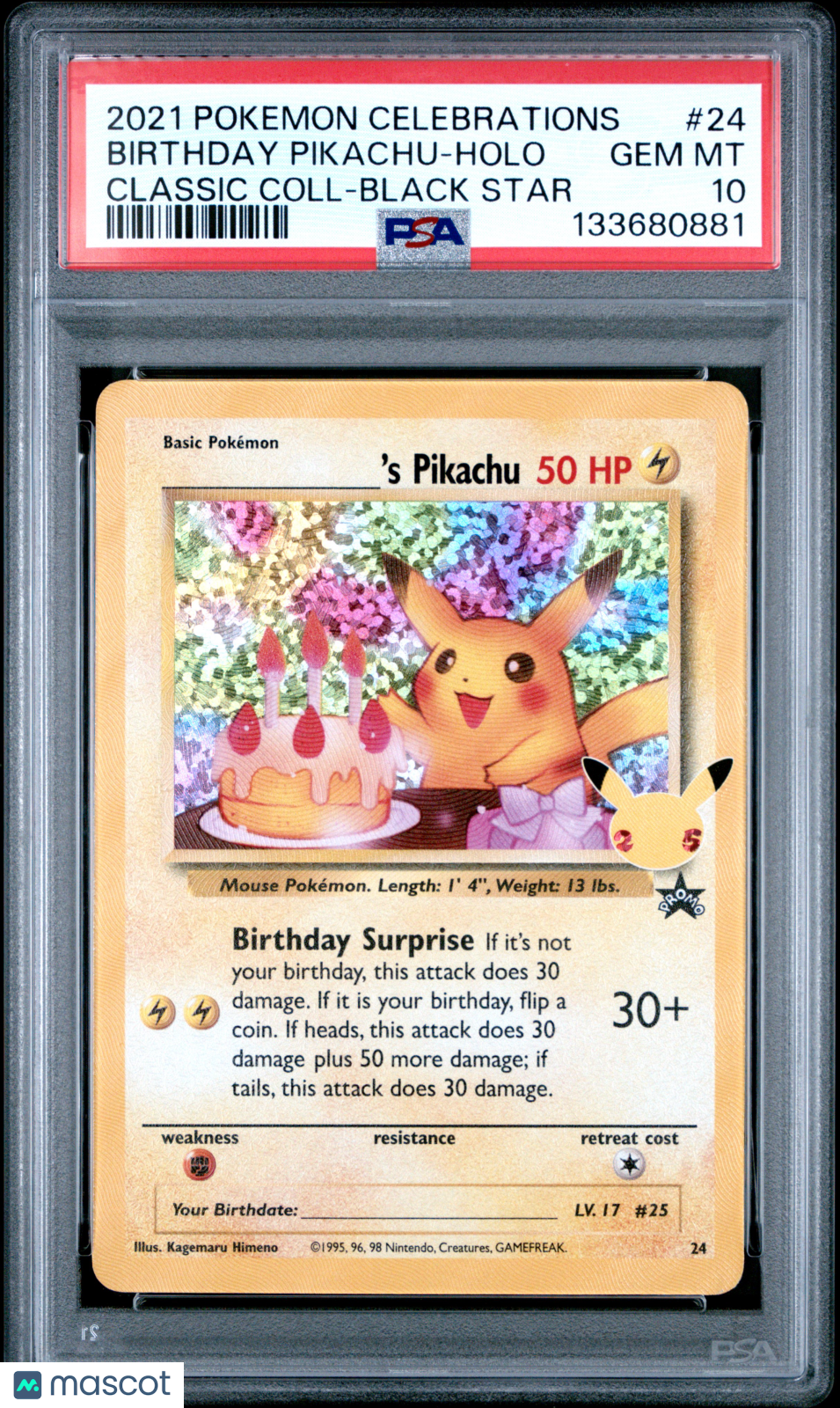 2021 Pokemon Celebrations Classic Coll. Birthday Pikachu #24 PSA 10 GEM MINT - Graded TCG/CCG