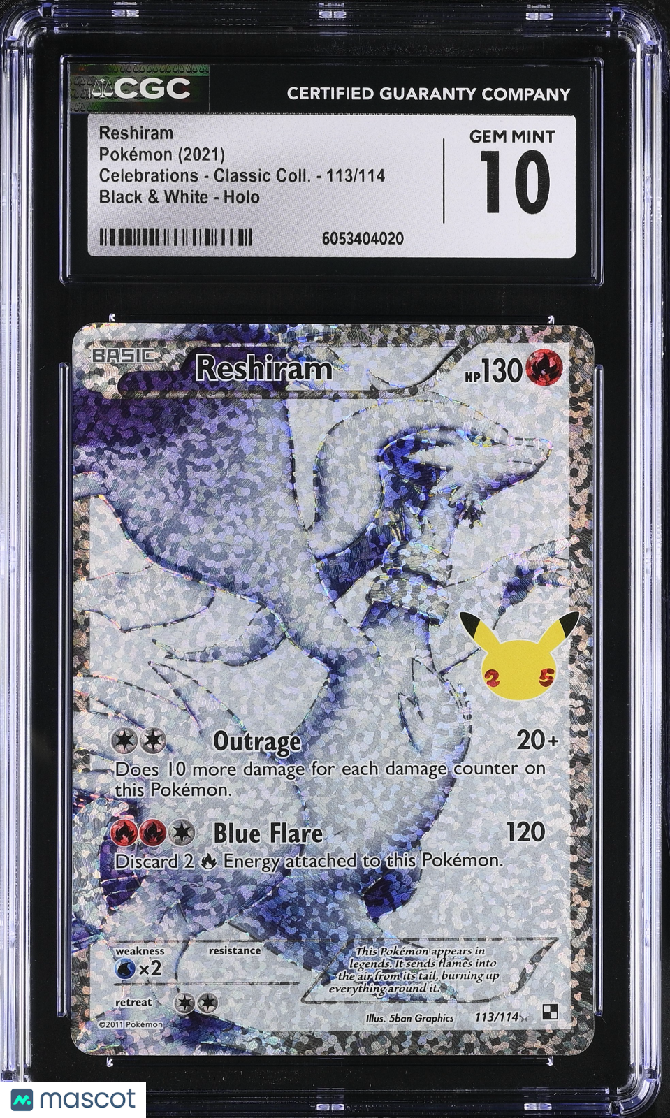 2021 Pokemon Celebrations Classic Coll. Reshiram #113/114 CGC 10 GEM MINT - Graded TCG/CCG