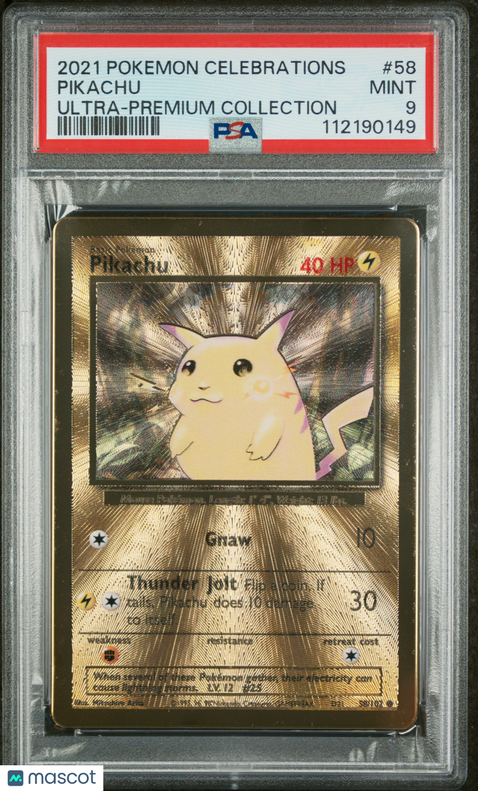 2021 Pokemon Celebrations Ultra-Premium Collection Metal Pikachu #58 PSA 9 MINT - Graded TCG/CCG
