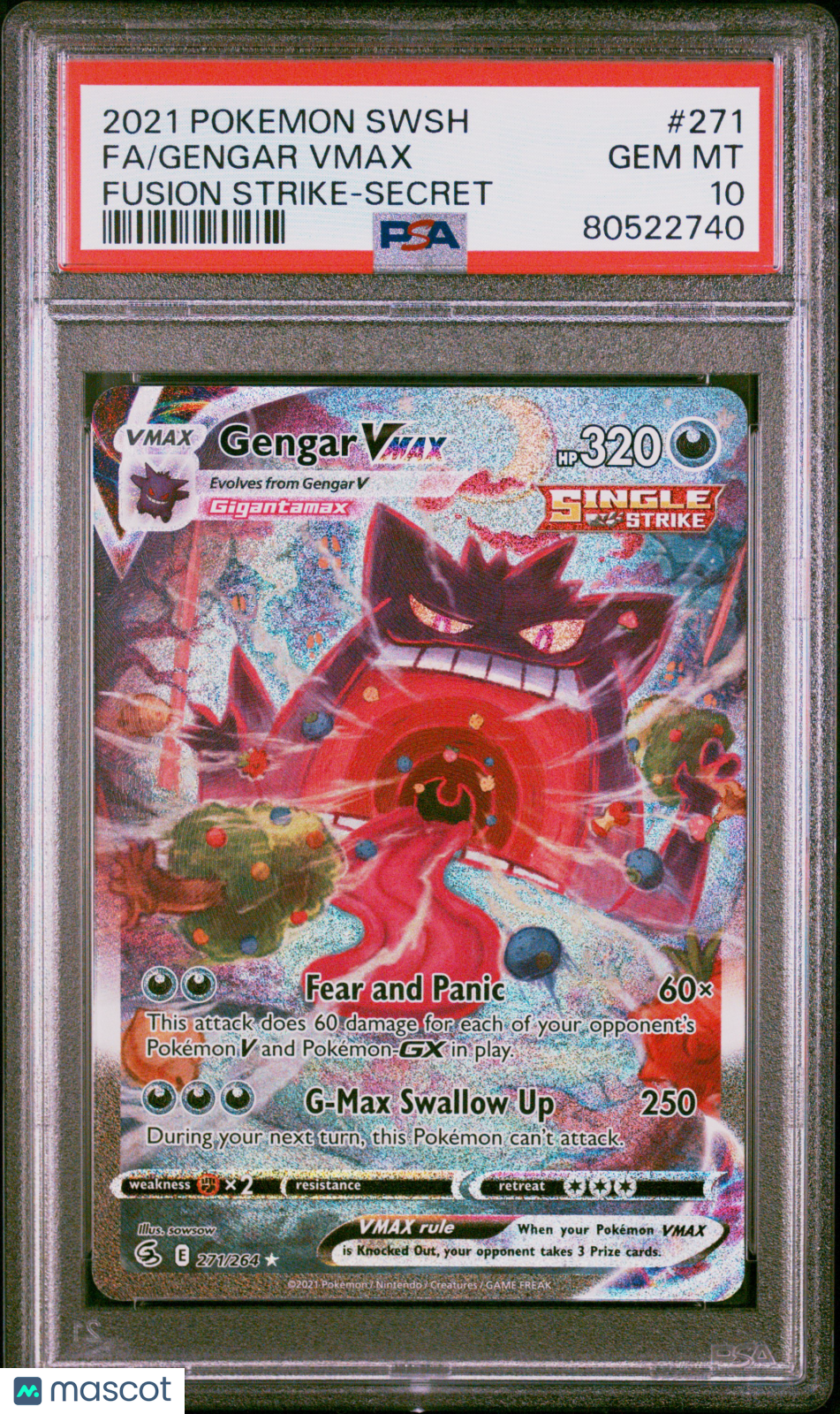 2021 Pokemon Fusion Strike Gengar VMAX #271 Full Art Secret Rare PSA 10 GEM MINT - Graded TCG/CCG