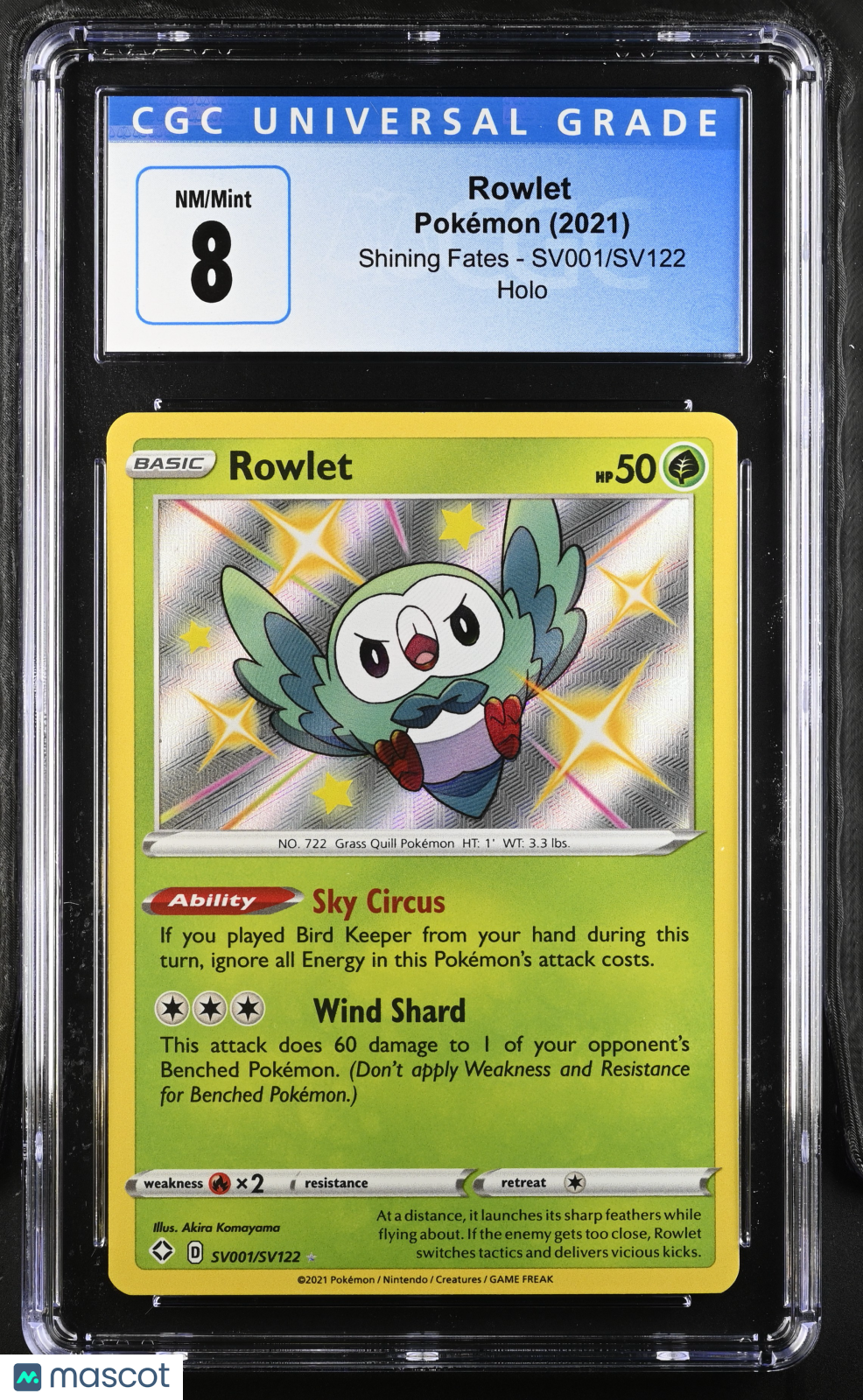 2021 Pokemon Shining Fates Rowlet #SV001/SV122 Holo CGC 8 - Graded TCG/CCG