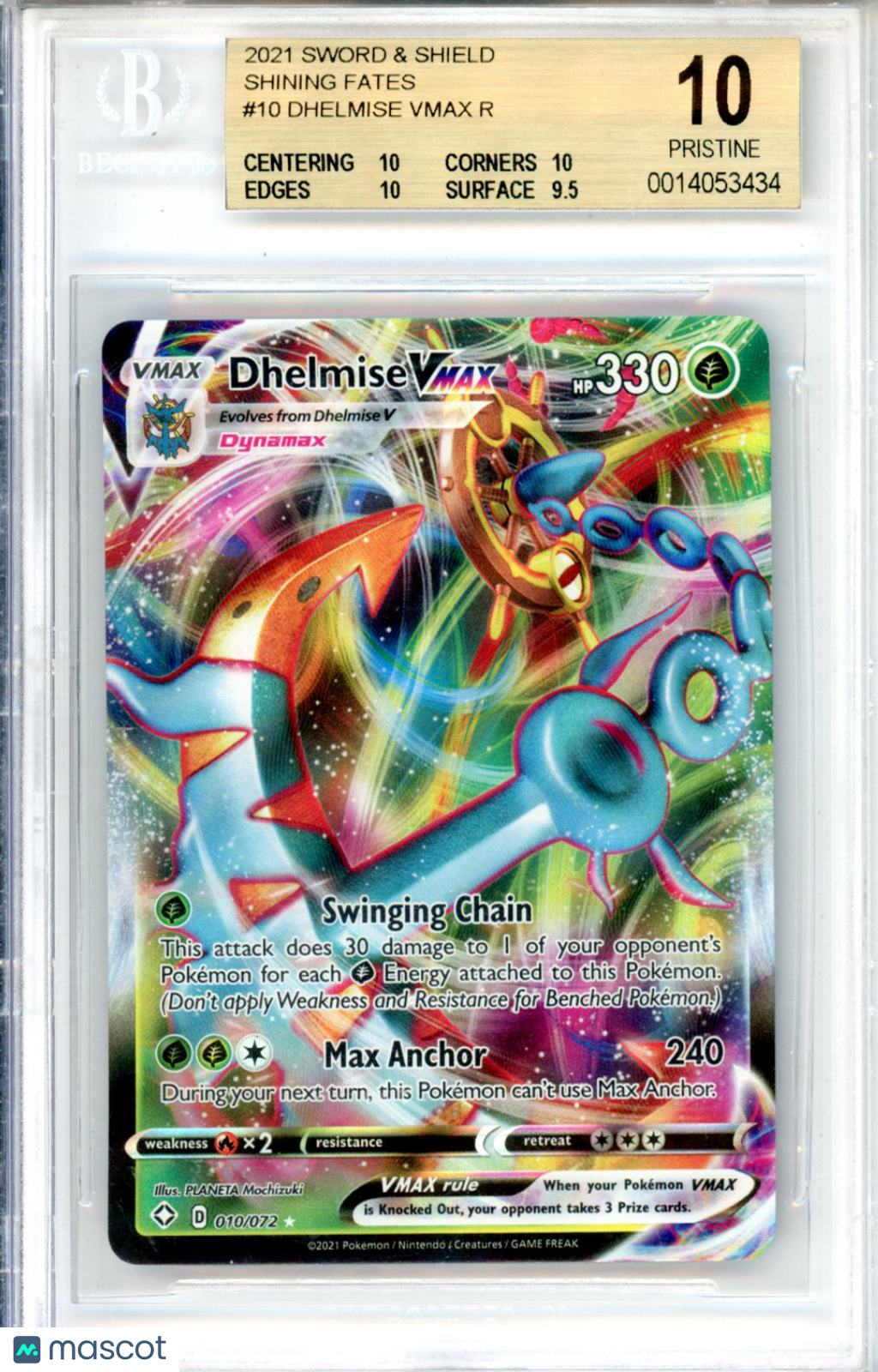 2021 Pokemon Sword and Shield Shining Fates Dhelmise VMAX #10 BGS 10 - Graded Sports Cards