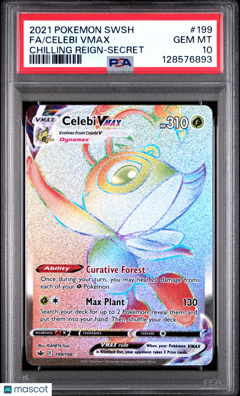 2021 Pokemon Sword & Shield Chilling Reign Celebi VMAX #199 Secret FA PSA 10 - Graded TCG/CCG