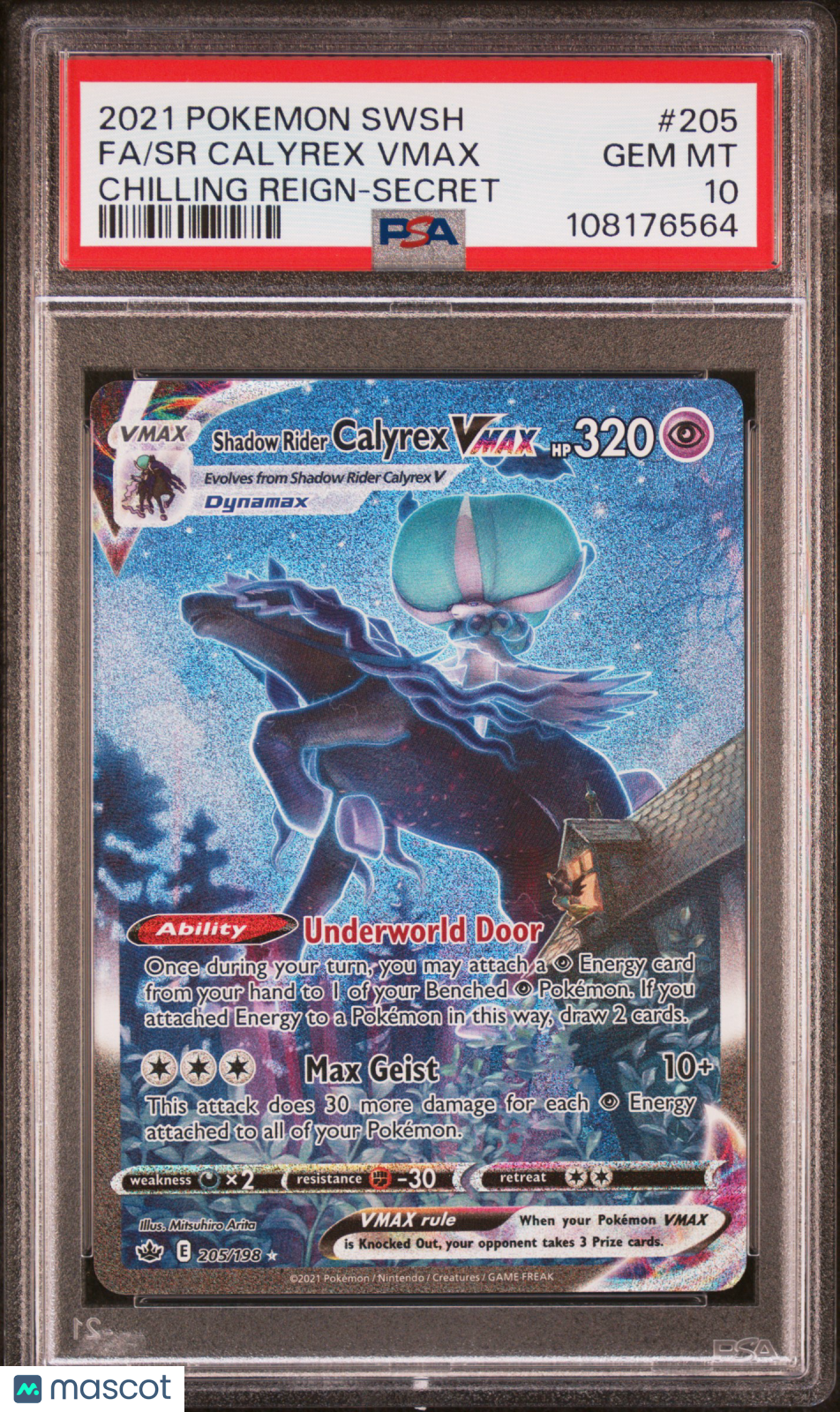 2021 Pokemon Sword & Shield Chilling Reign SR Calyrex VMAX #205 FA Secret PSA 10 - Graded TCG/CCG