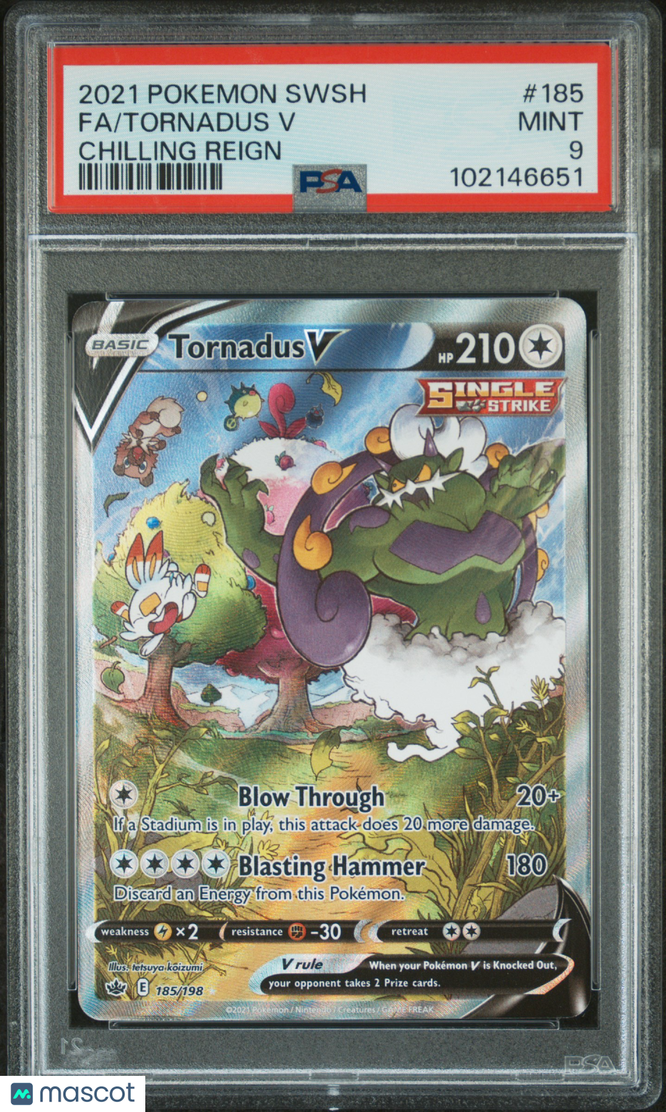 2021 Pokemon Sword & Shield Chilling Reign Tornadus V #185 FA PSA 9 MINT - Graded TCG/CCG