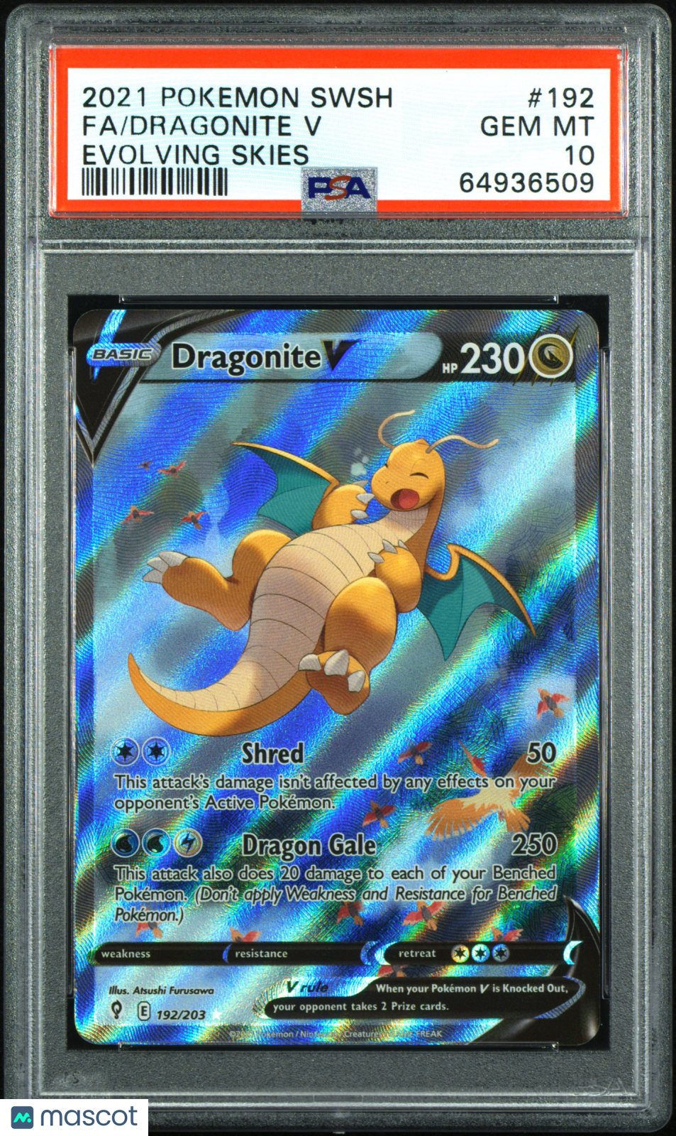 2021 Pokemon Sword & Shield Evolving Skies Dragonite V #192 FA PSA 10 GEM MINT - Graded TCG/CCG