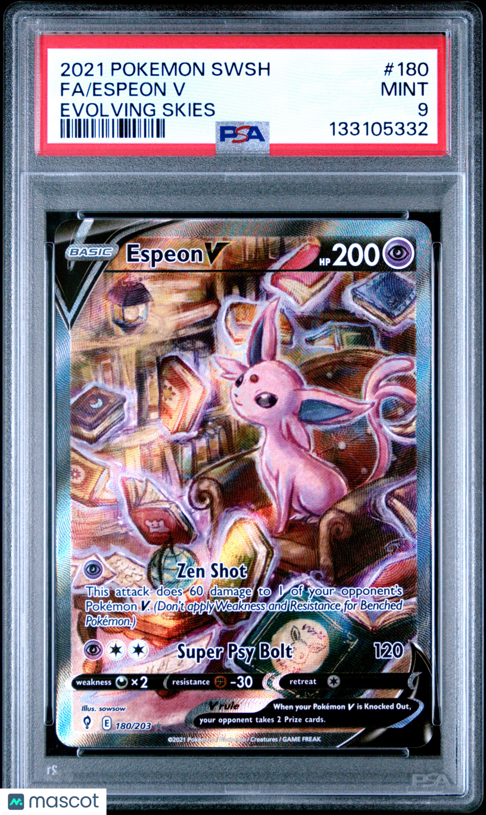 2021 Pokemon Sword & Shield Evolving Skies Espeon V #180 FA PSA 9 MINT - Graded TCG/CCG