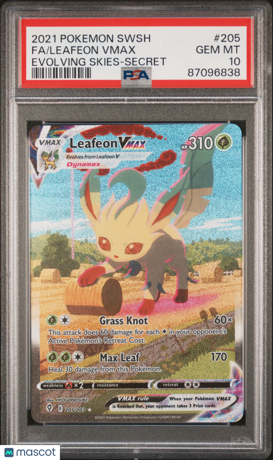 2021 Pokemon Sword & Shield Evolving Skies Leafeon VMAX #205 FA PSA 10 GEM MINT - Graded TCG/CCG