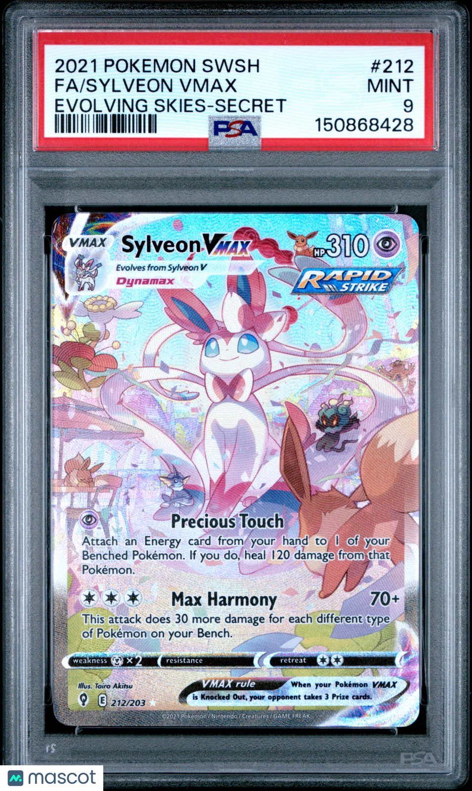 2021 Pokemon Sword & Shield Evolving Skies Sylveon VMAX #212 Secret FA PSA 9 - Graded TCG/CCG