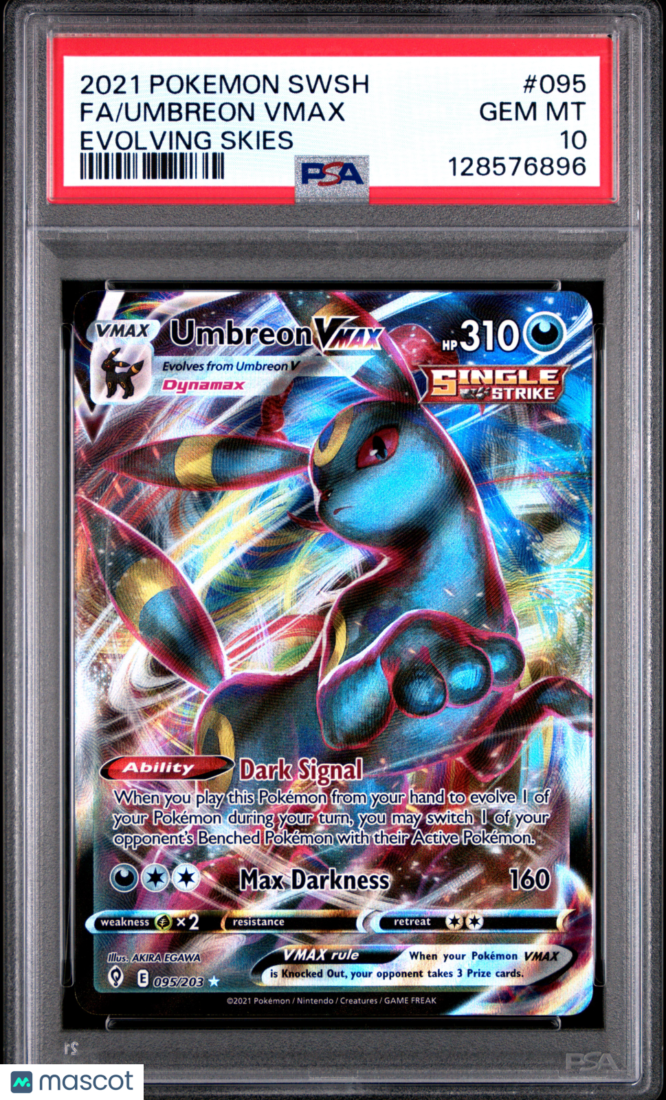 2021 Pokemon Sword & Shield Evolving Skies Umbreon VMAX #095 FA PSA 10 GEM MINT - Graded TCG/CCG