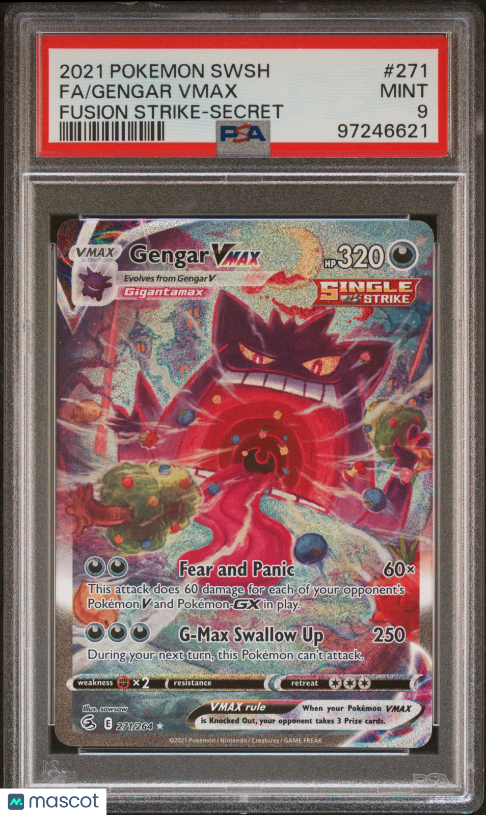 2021 Pokemon Sword & Shield Fusion Strike Gengar VMAX #271 FA Secret PSA 9 MINT - Graded TCG/CCG