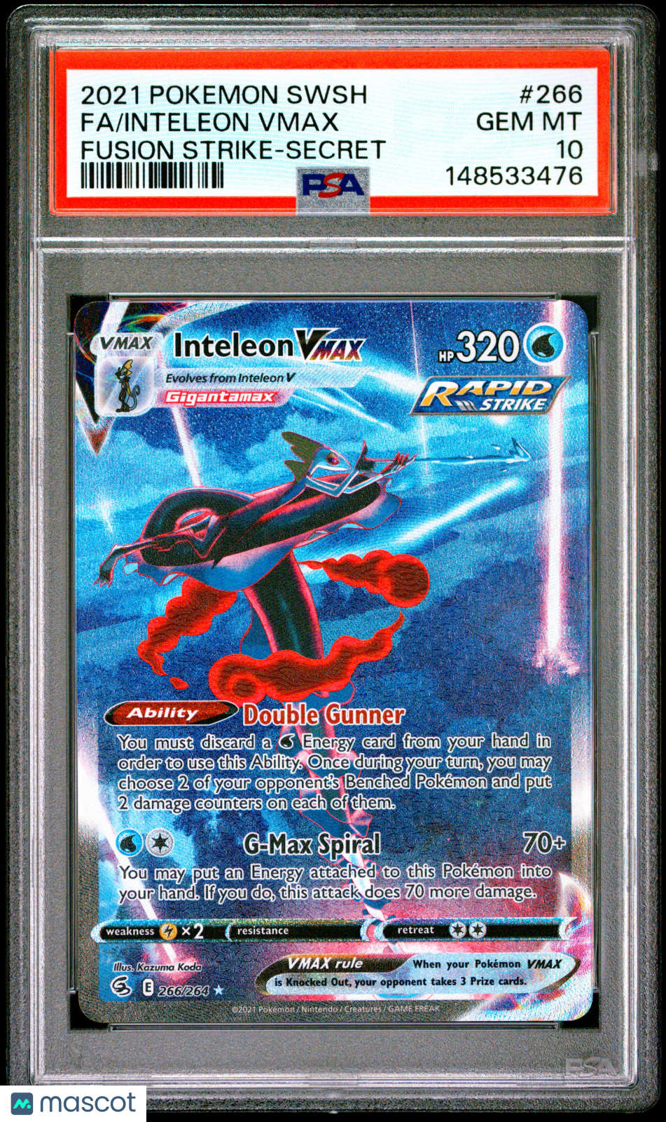 2021 Pokemon Sword & Shield Fusion Strike Inteleon VMAX PSA 10 - Graded TCG/CCG