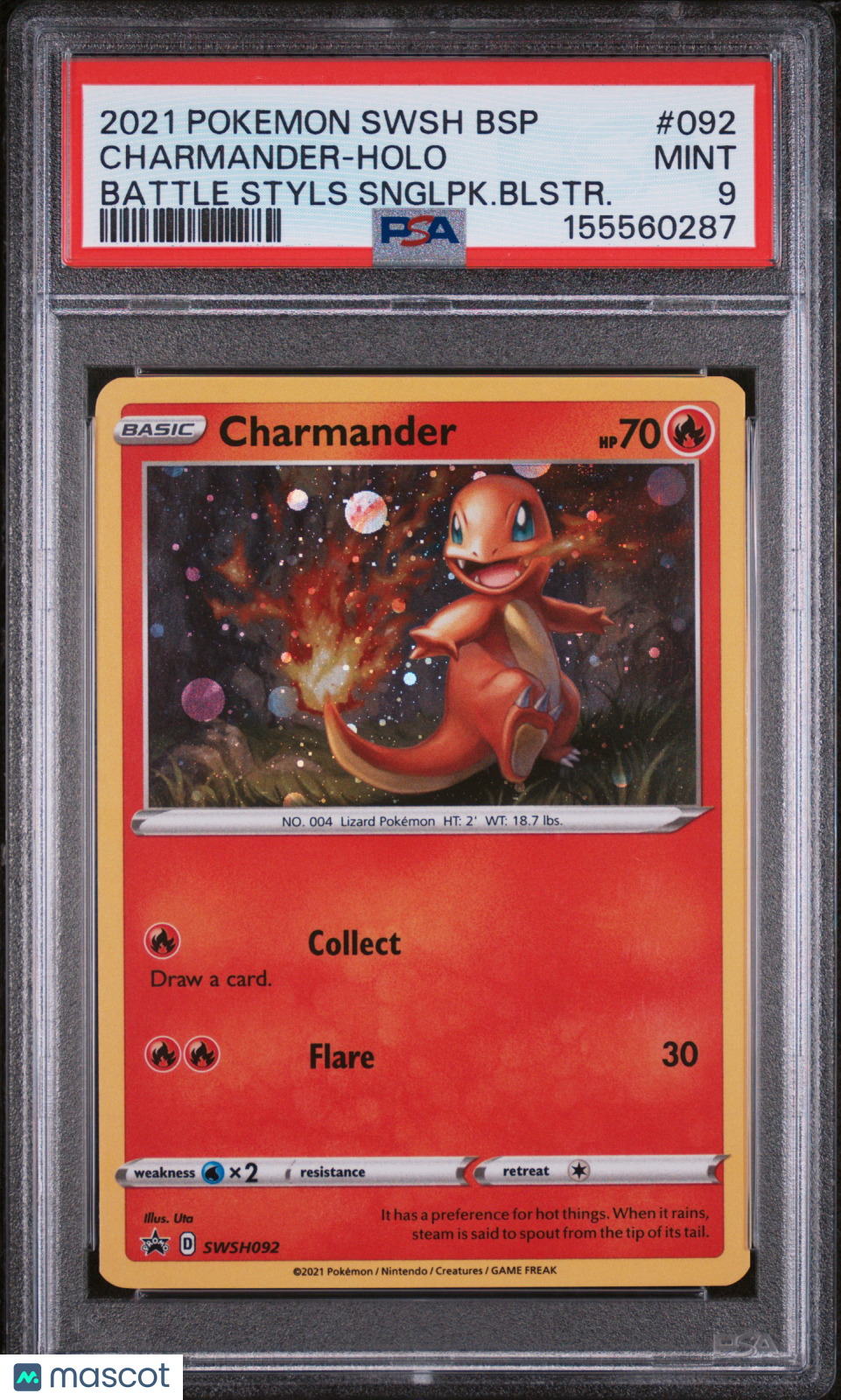 2021 Pokemon SWSH Promo Charmander #092 Battle Styls Snglpk.Blstr. PSA 9 MINT - Graded TCG/CCG