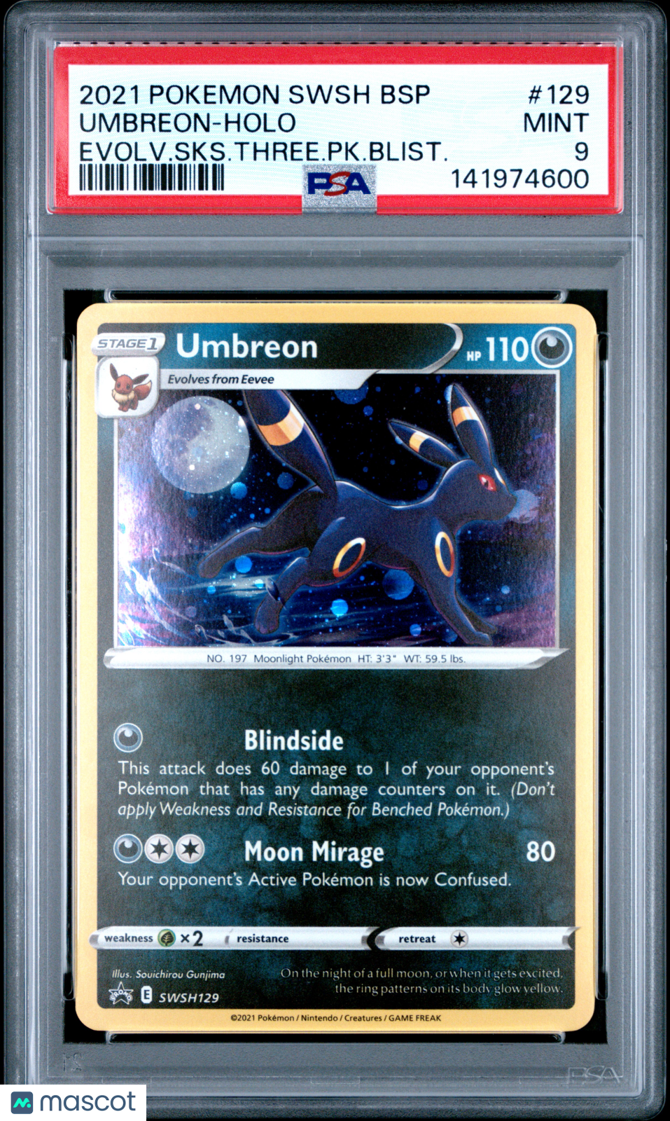 2021 Pokemon SWSH Promo Umbreon #129 Evolving Skies Three.PK.Blist. PSA 9 MINT - Graded TCG/CCG