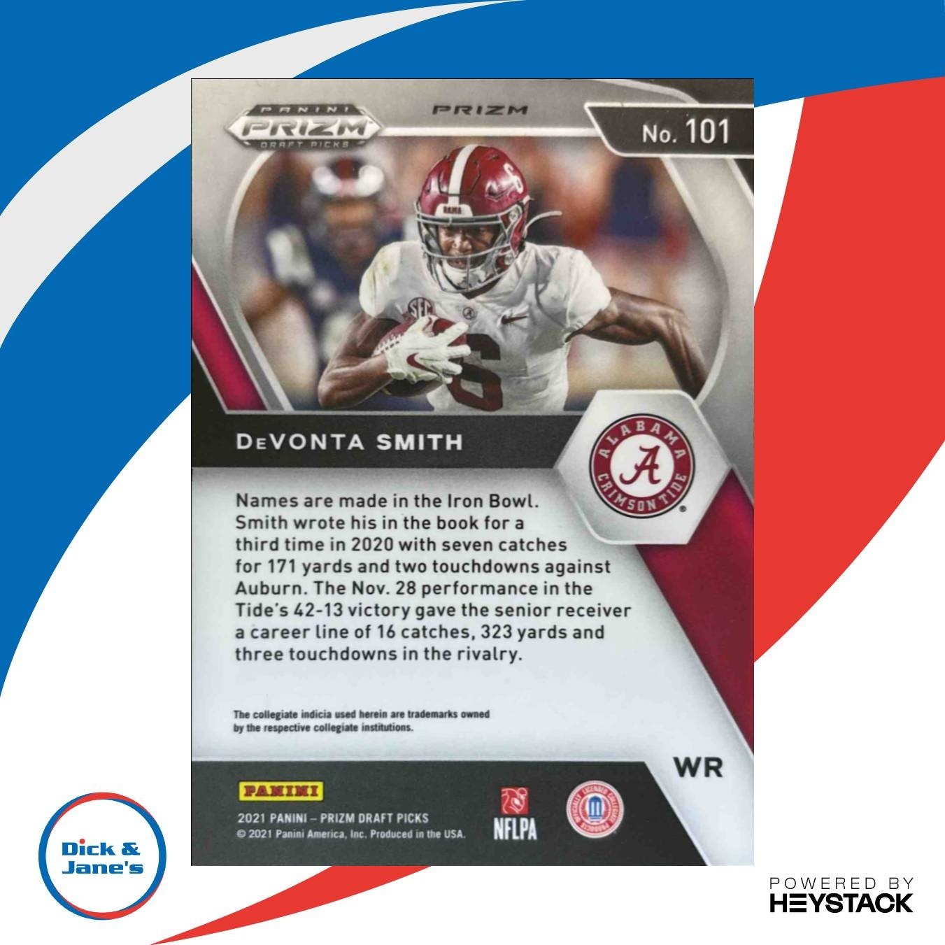 2021 Prizm Draft Picks Collegiate DeVonta Smith Red Ice #101 RC Crimson Tide - Sports Cards