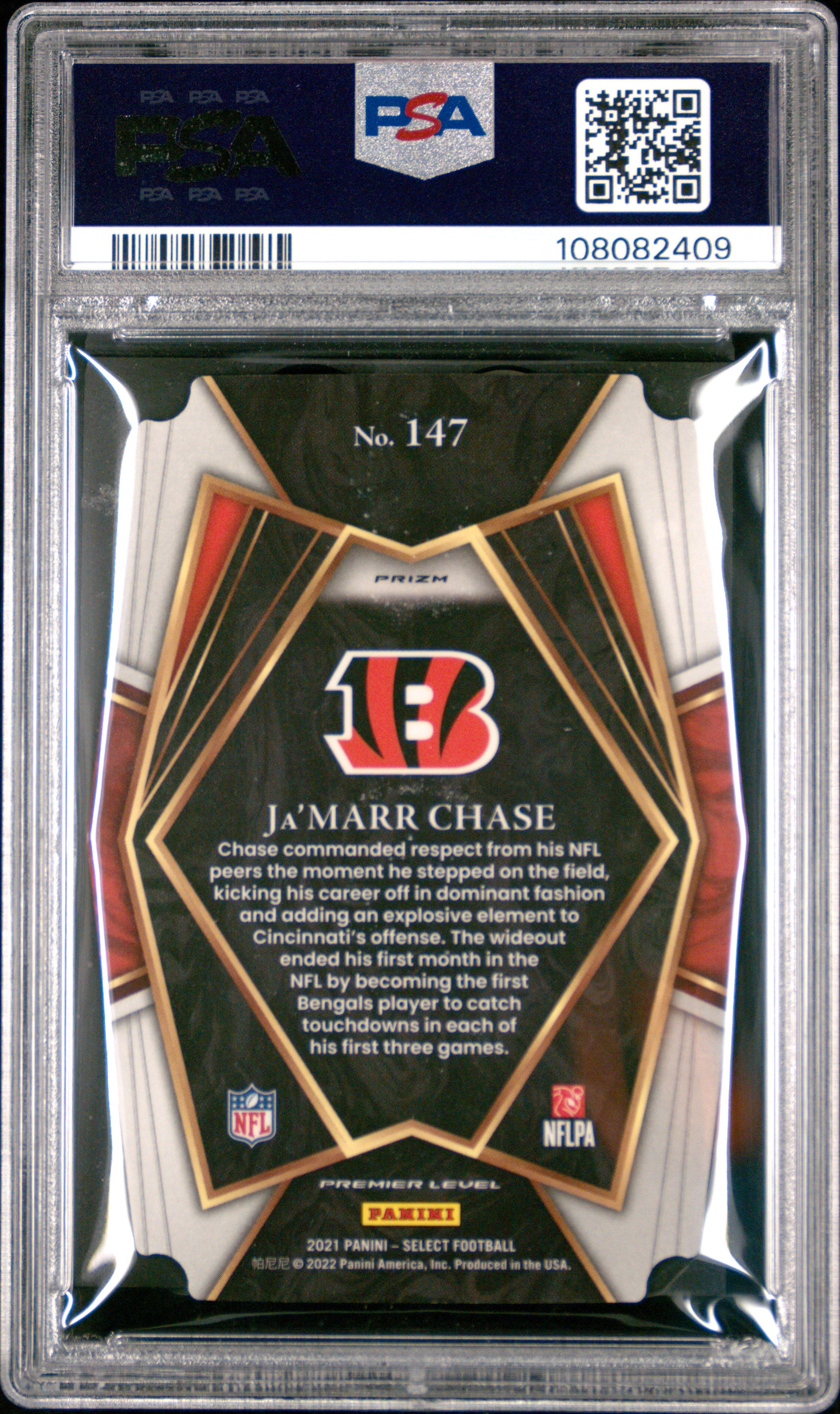 2021 Select Ja’marr Chase D Silver Prizm Rookie #147 PSA 9 Cincinnati Bengals - Graded Sports Cards