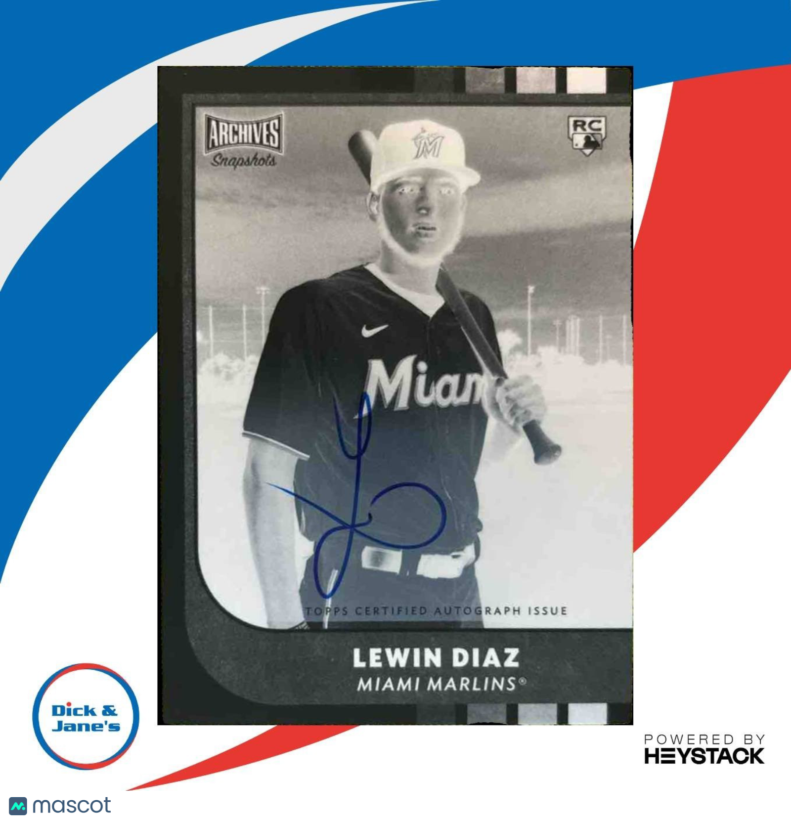 2021 Topps Archives Snapshots Lewin Diaz Auto Negative Inverse /100 RC Marlins - Sports Cards