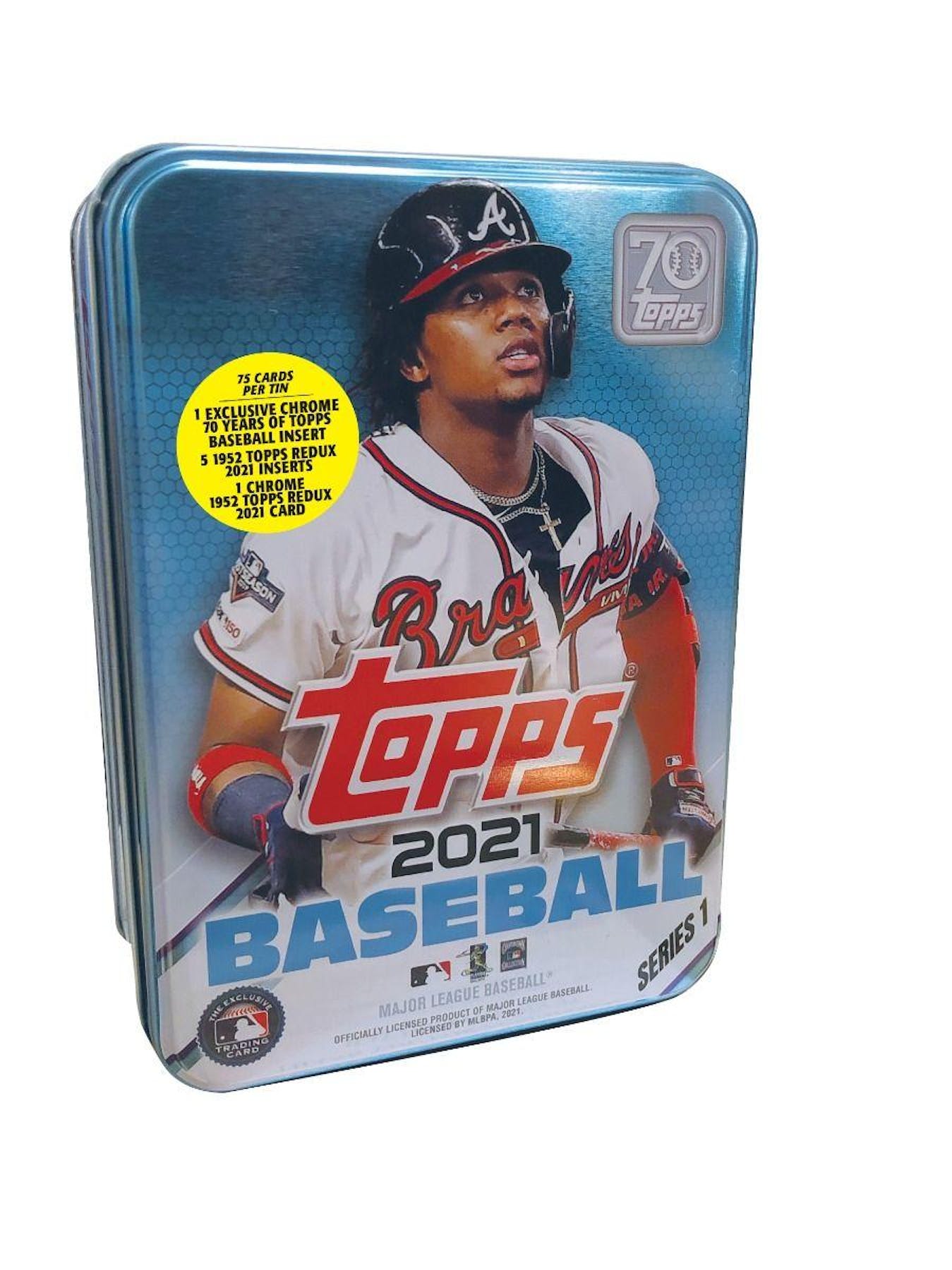 2021 Topps Baseball Series 1 Collectors Tin - 75 Cards (Ronald Acuna Cover) - MLB collectible tin