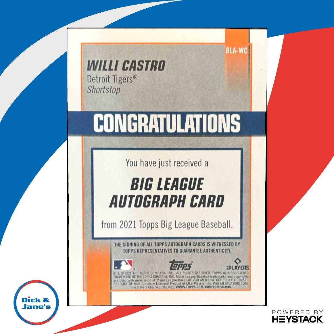 2021 Topps Big League Willi Castro Auto Electric Orange /99 Detroit Tigers - Sports Cards
