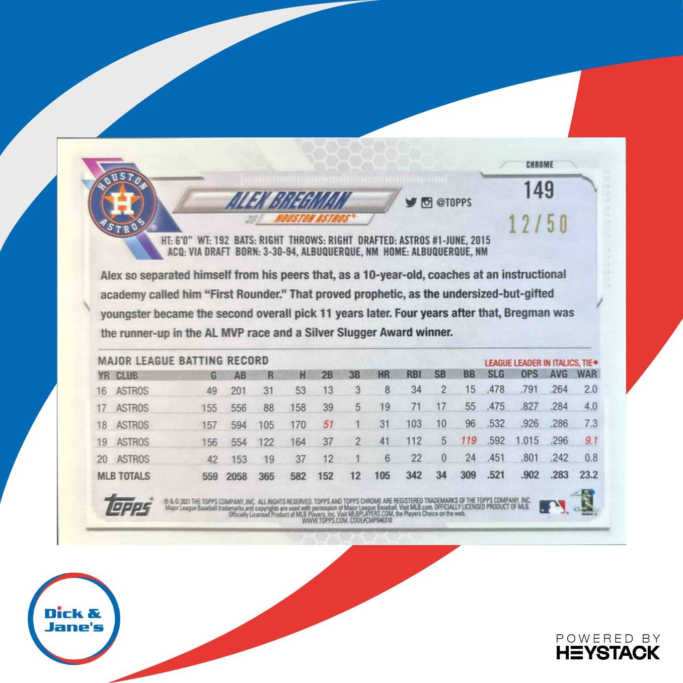 2021 Topps Chrome Alex Bregman Gold Wave Refractor 12/50 #149 Houston Astros - Sports Cards