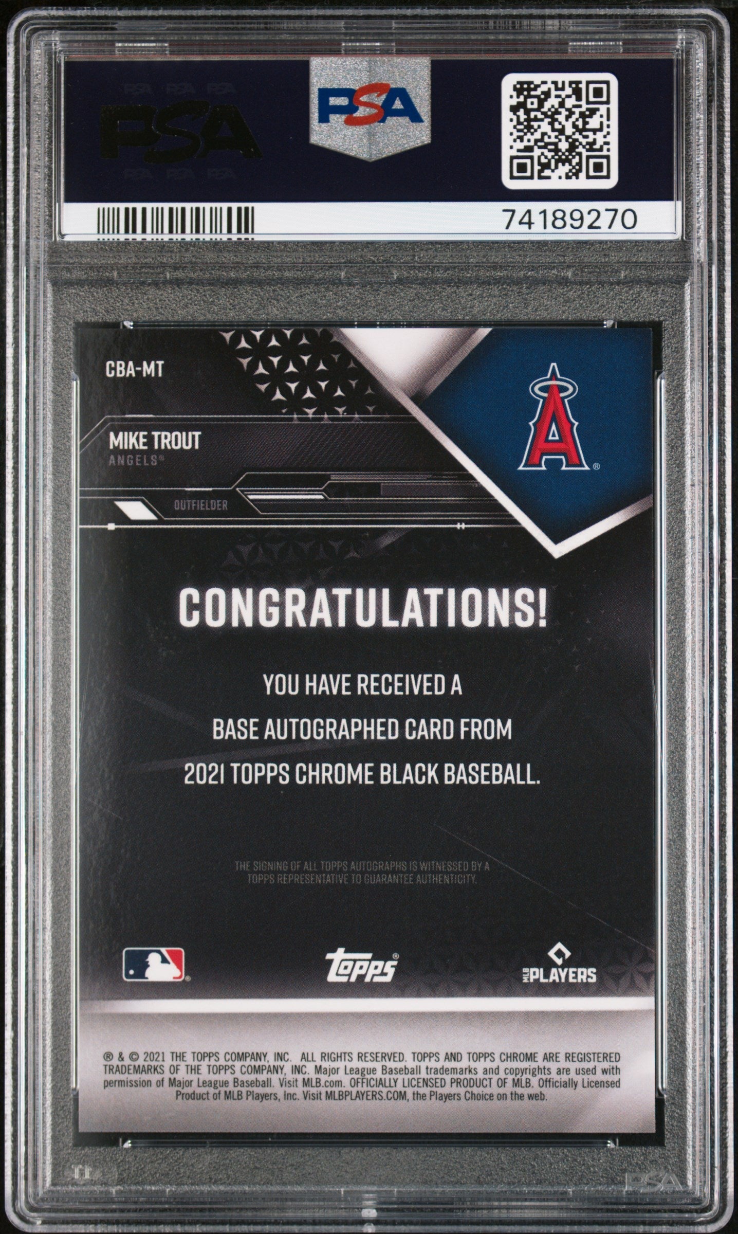 2021 Topps Chrome Black Autographs Mike Trout #MT PSA 10n GEM MINT - Graded Sports Cards