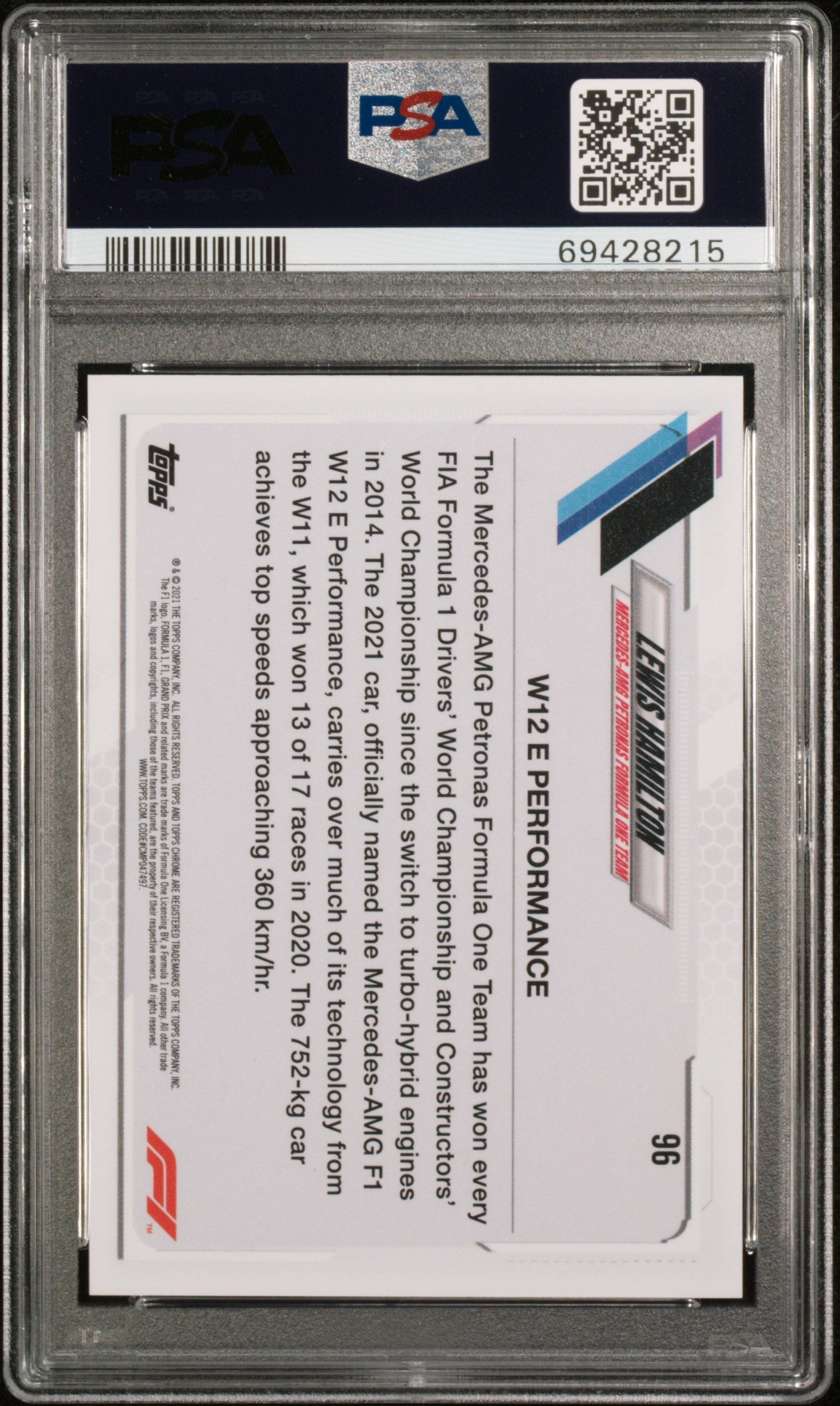 2021 Topps Chrome Formula 1 Lewis Hamilton Black & White Raywave PSA 9 - Graded Sports Cards