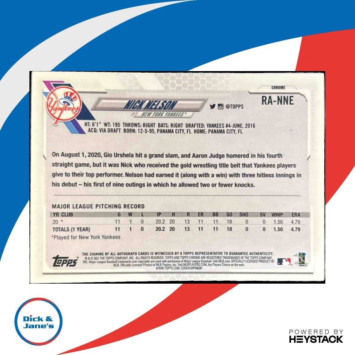 2021 Topps Chrome Nick Nelson Rookie Auto #RA-NNE RC New York Yankees - Sports Cards