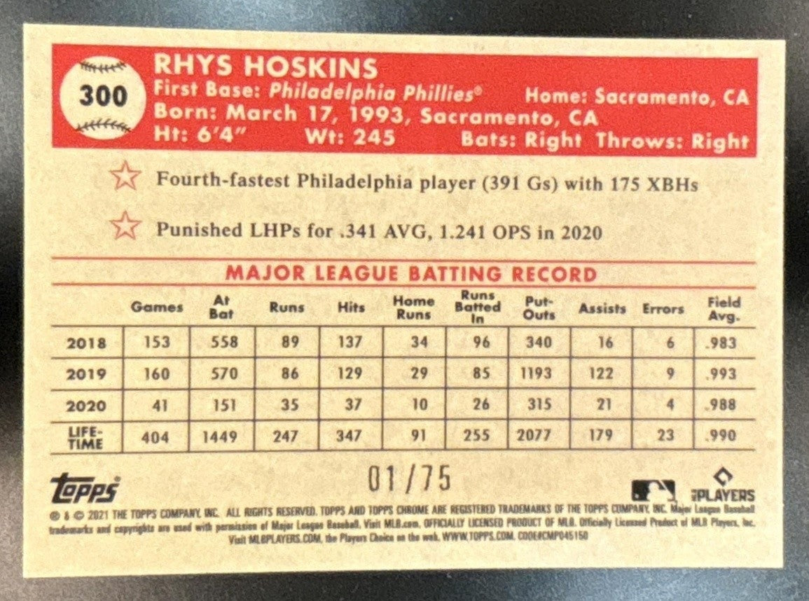 2021 Topps Chrome Platinum Anniversary Rhys Hoskins Rose Gold Mini Diamond 1/75 - Sports Cards