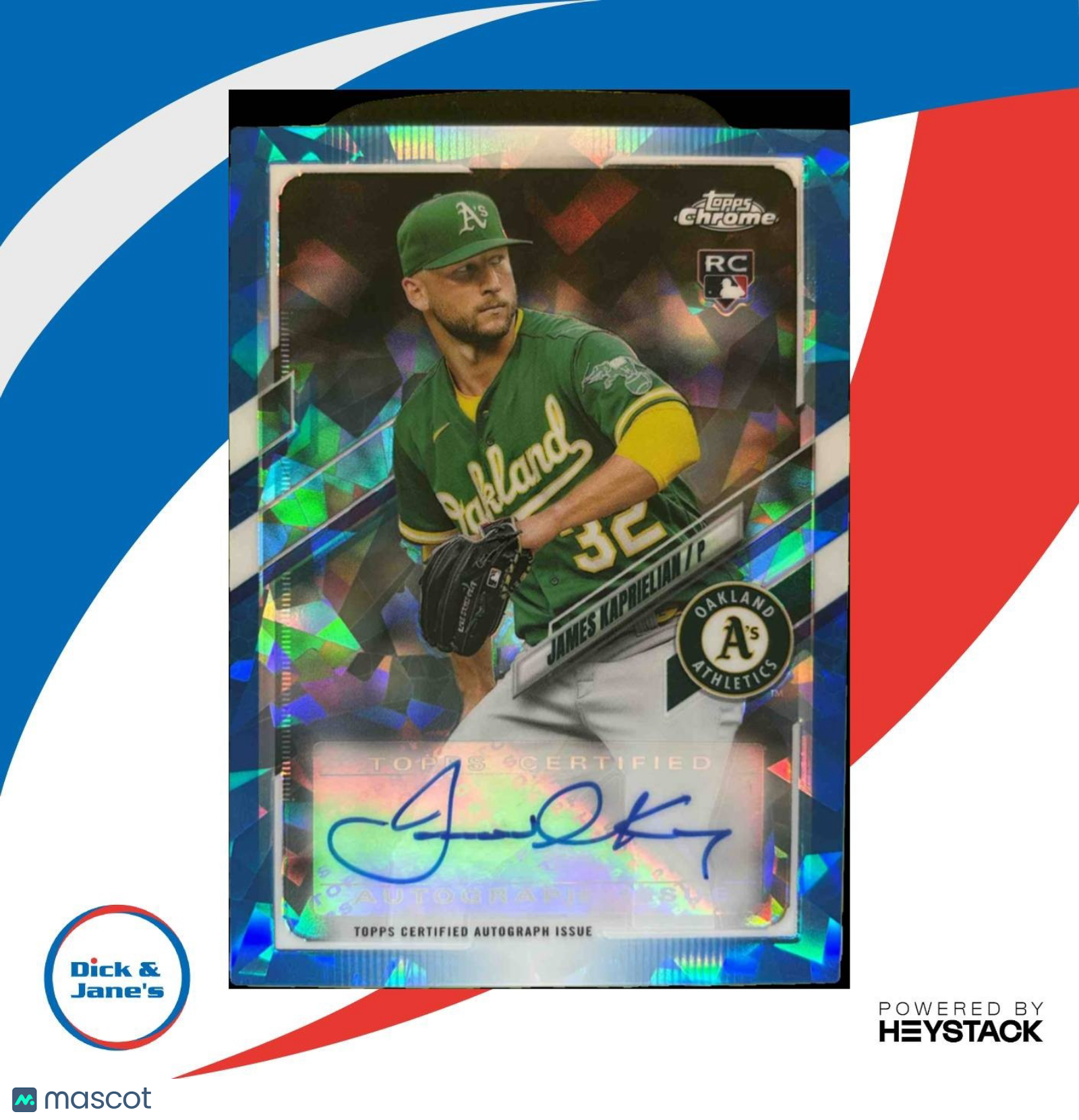 2021 Topps Chrome Update Sapphire James Kaprielian Auto RC Oakland Athletics - Sports Cards